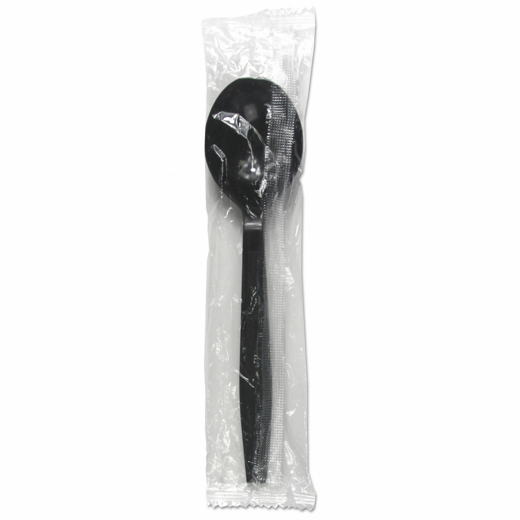 Disposable Soup Spoon: Black, Heavy-Wt, Plastic, Wrapped, 1, 000 PK