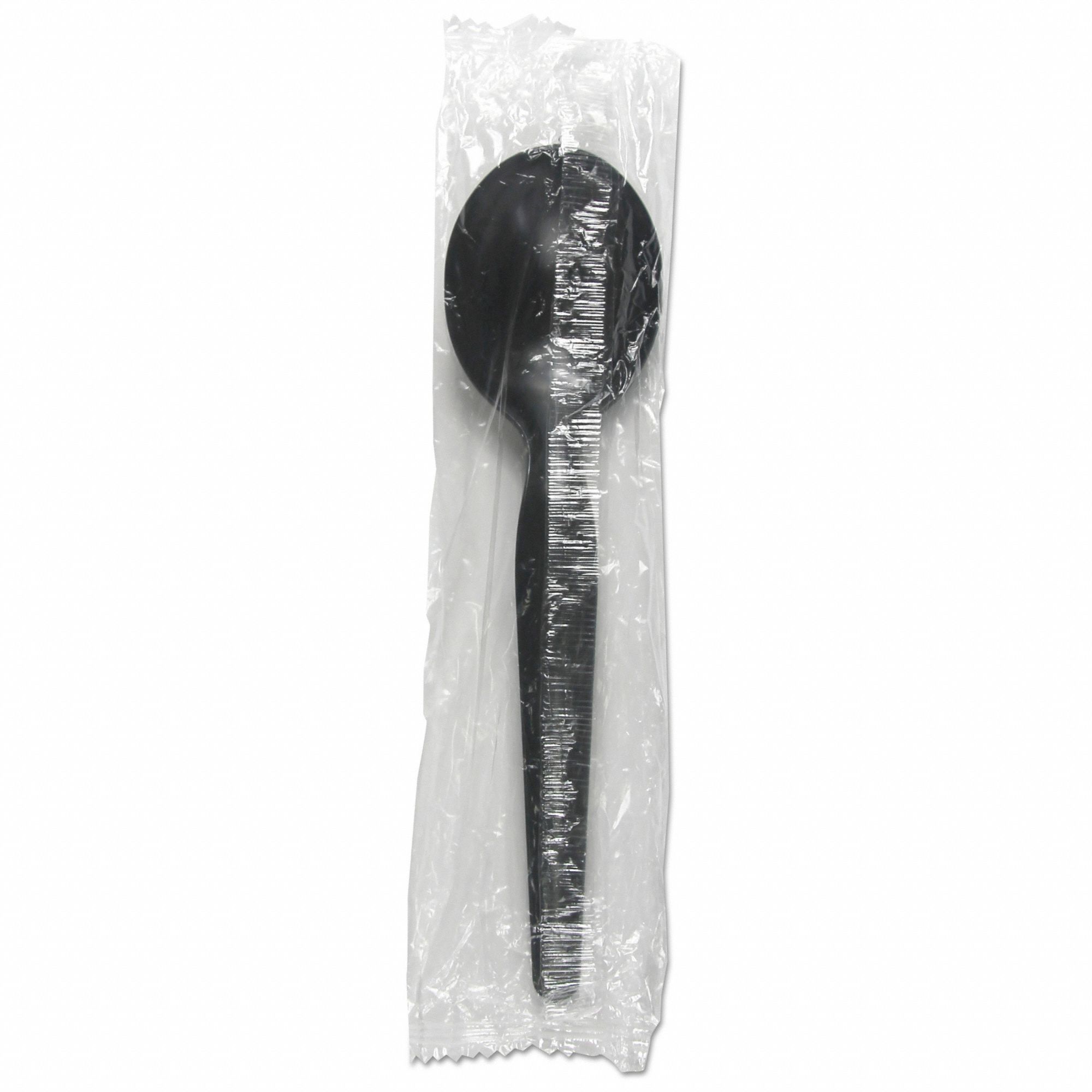 Disposable Soup Spoon: Black, Heavy-Wt, Plastic, Wrapped, 1, 000 PK