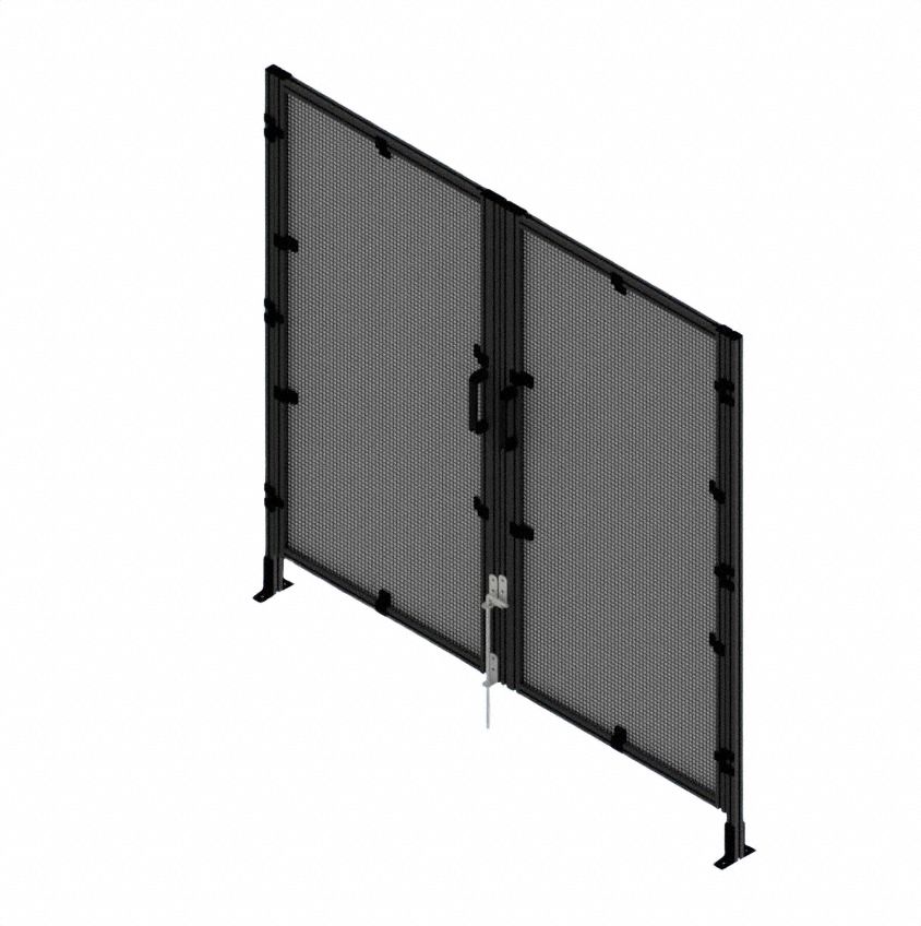 T-Slot Framing System Door: Stand-Alone, Black, Double Swing, 72 in H x 75 in W x 5 1/2 in D, Mesh