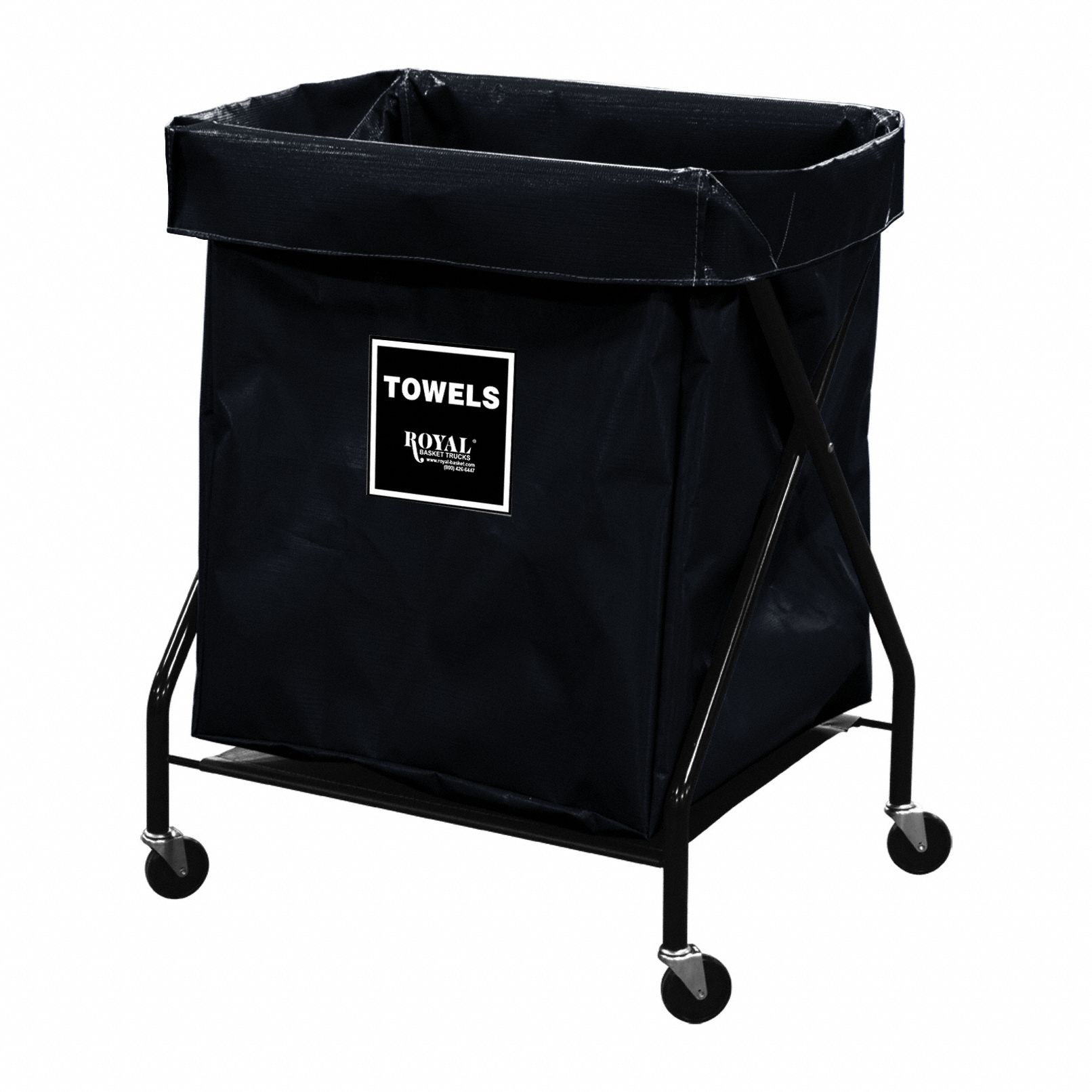 X-Frame Hamper: Vinyl Liner, Black, (4) Swivel, 7.6 cu ft Total Volume, Steel
