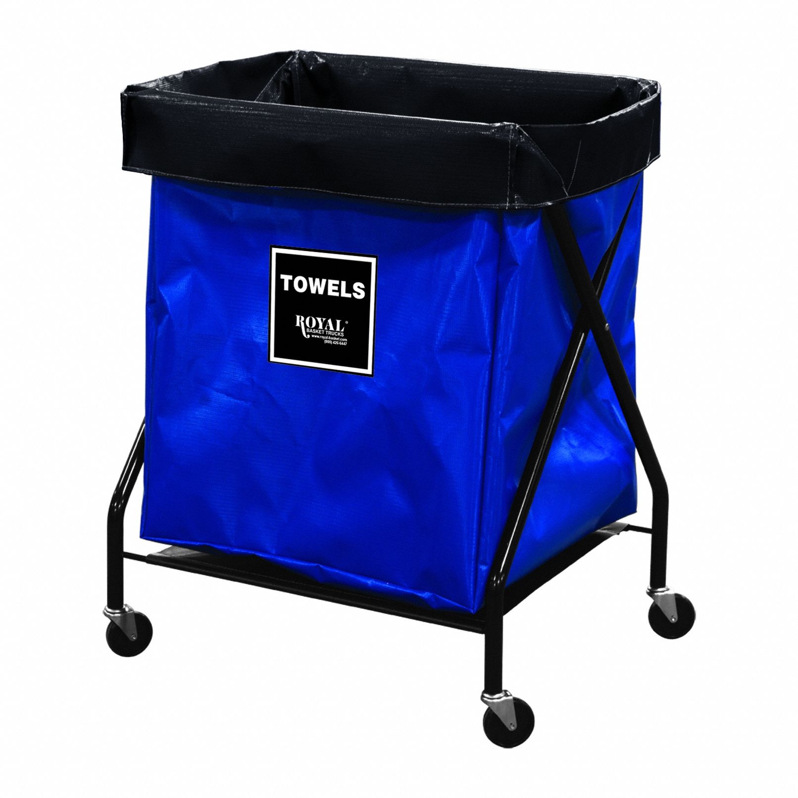 X-Frame Hamper: Vinyl Liner, Blue, (4) Swivel, 9.5 cu ft Total Volume, Steel