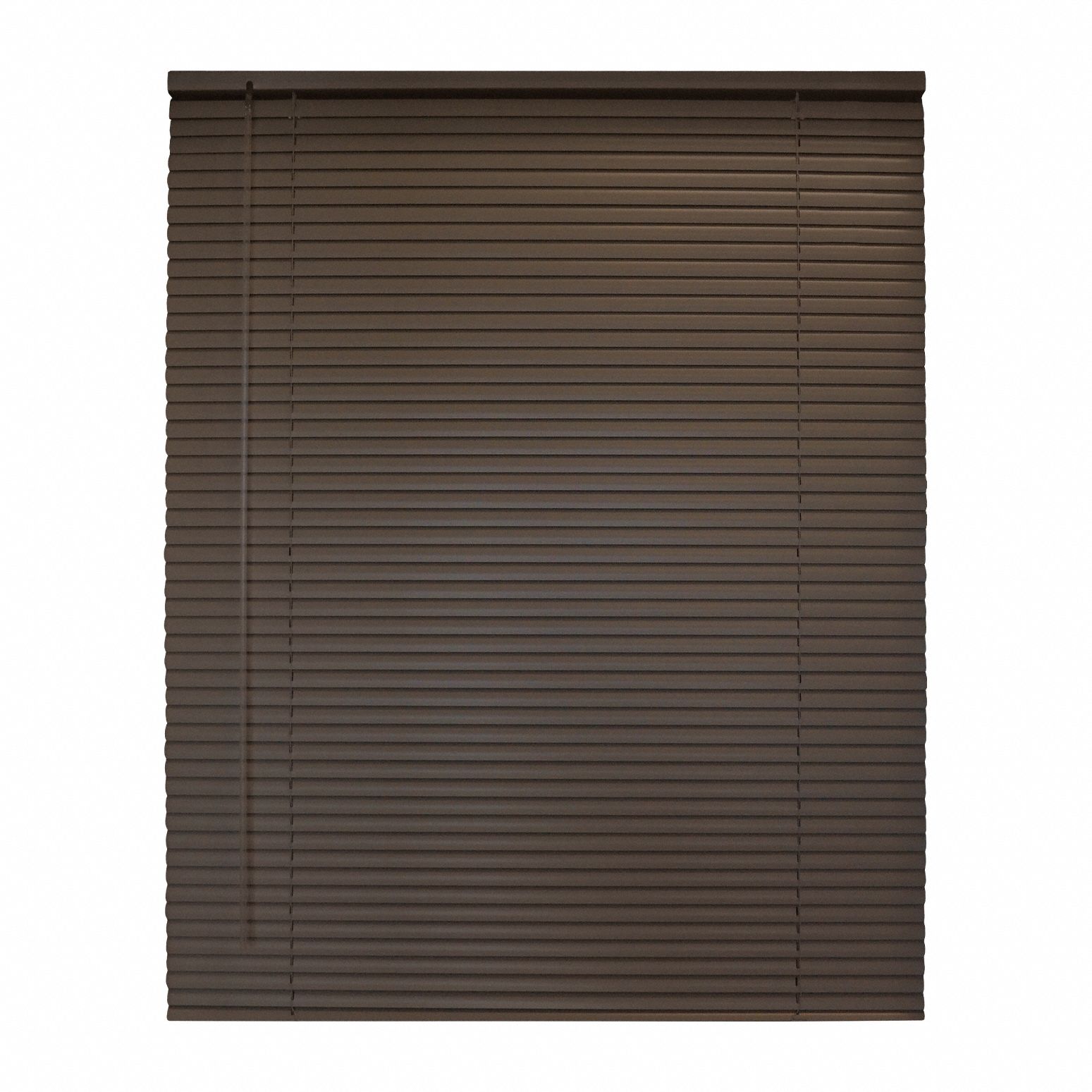 Cordless Aluminum Mini Blind: Brown, 30 1/2 in Wd, 48 in Ht, 2 in Dp, Aluminum, PVC