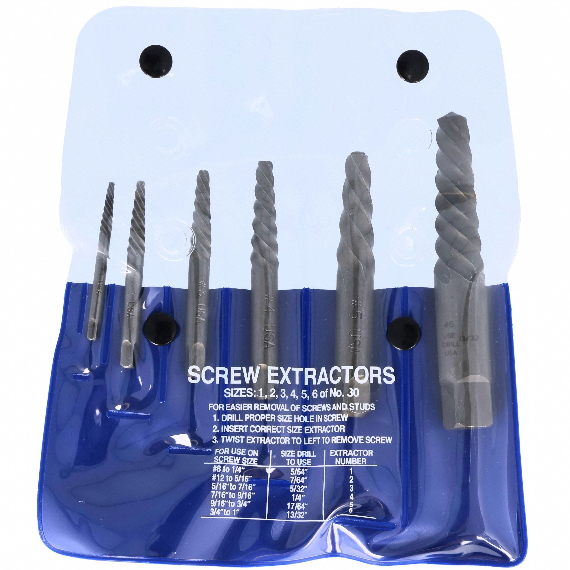CLEVELAND, 6 Pc, Spiral Flute, Screw Extractor Set - 807RD5|C00907