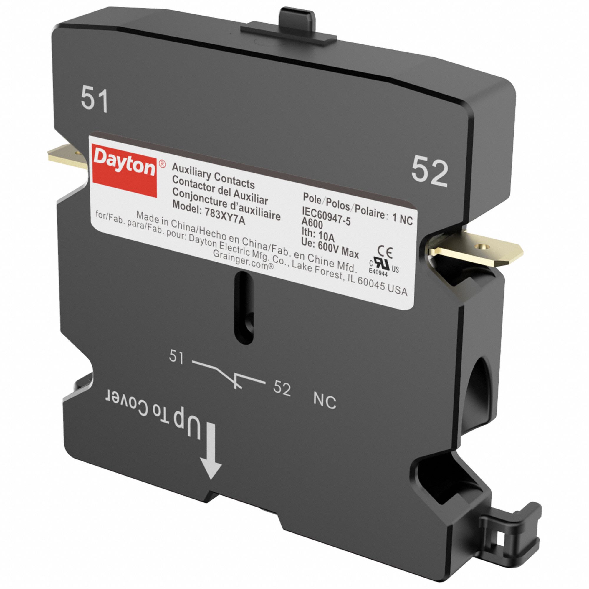Auxiliary Contact: 1NC, 10 A Max Current (AC), Side Mount, Side-Mounted