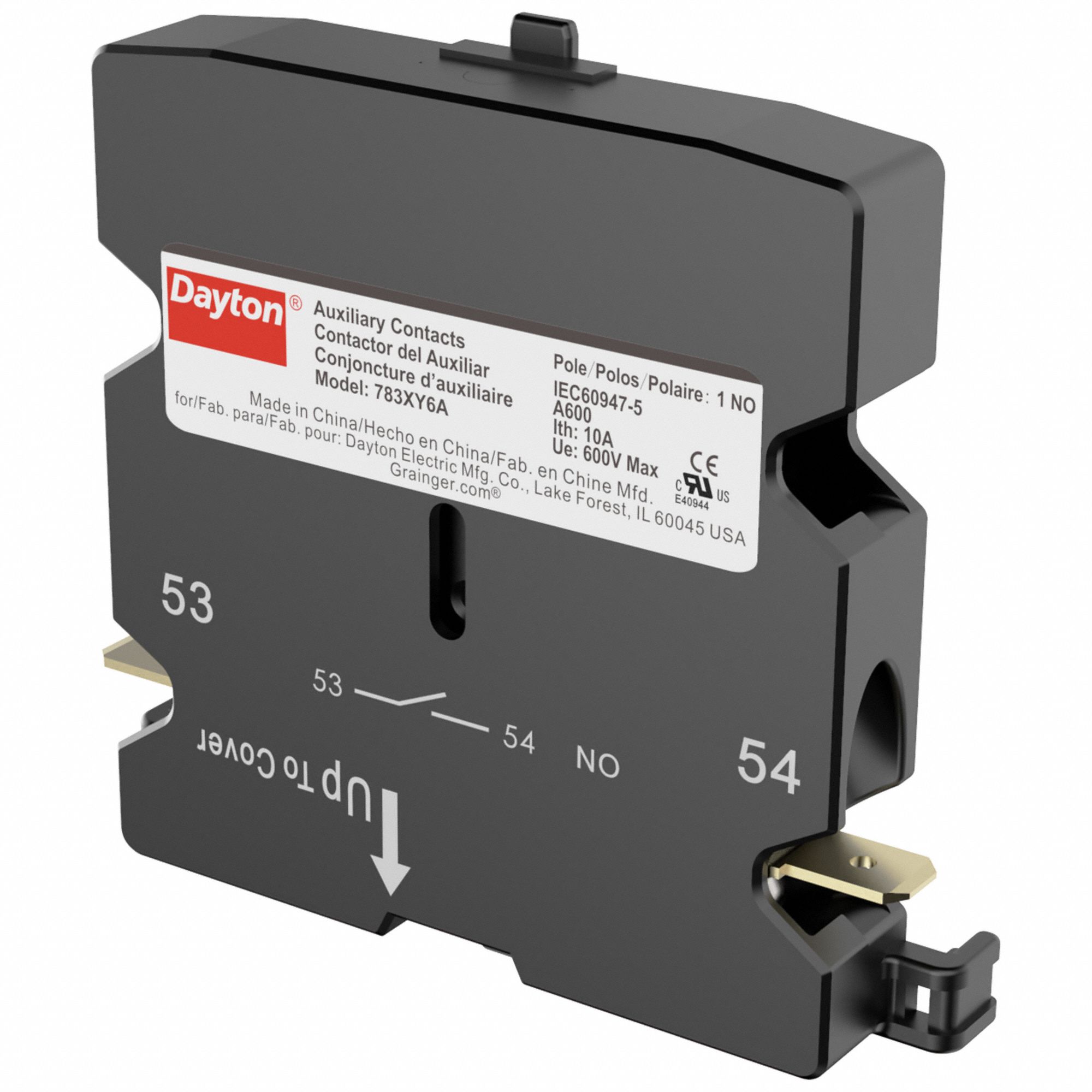 Auxiliary Contact: 1NO, 10 A Max Current (AC), Side Mount, Side-Mounted