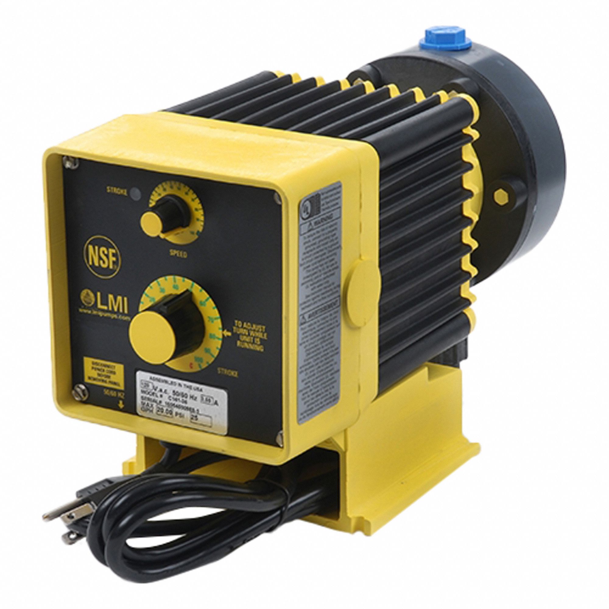 Chemical Metering Pump: Solenoid, 115V AC, 316 SS Head, PTFE Diaphragm, 1000:1, 316 SS