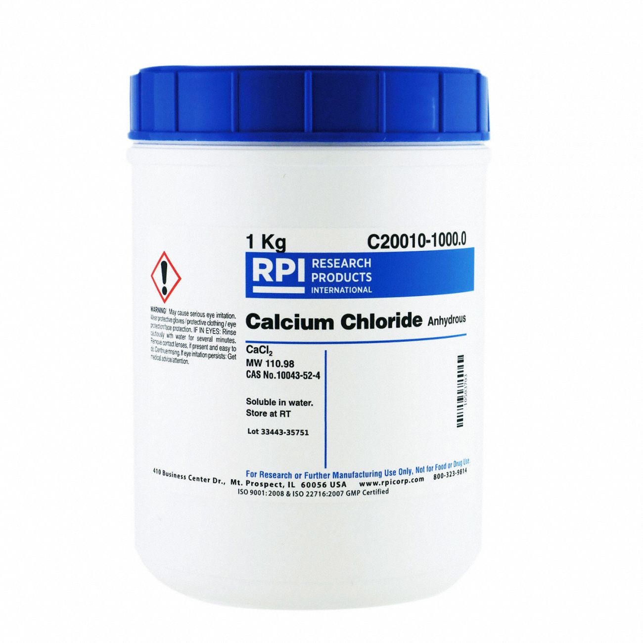Calcium Chloride: Lab, 1 kg, 10043-52-4, Reagent, Powder, 18 mo Shelf Life, 1