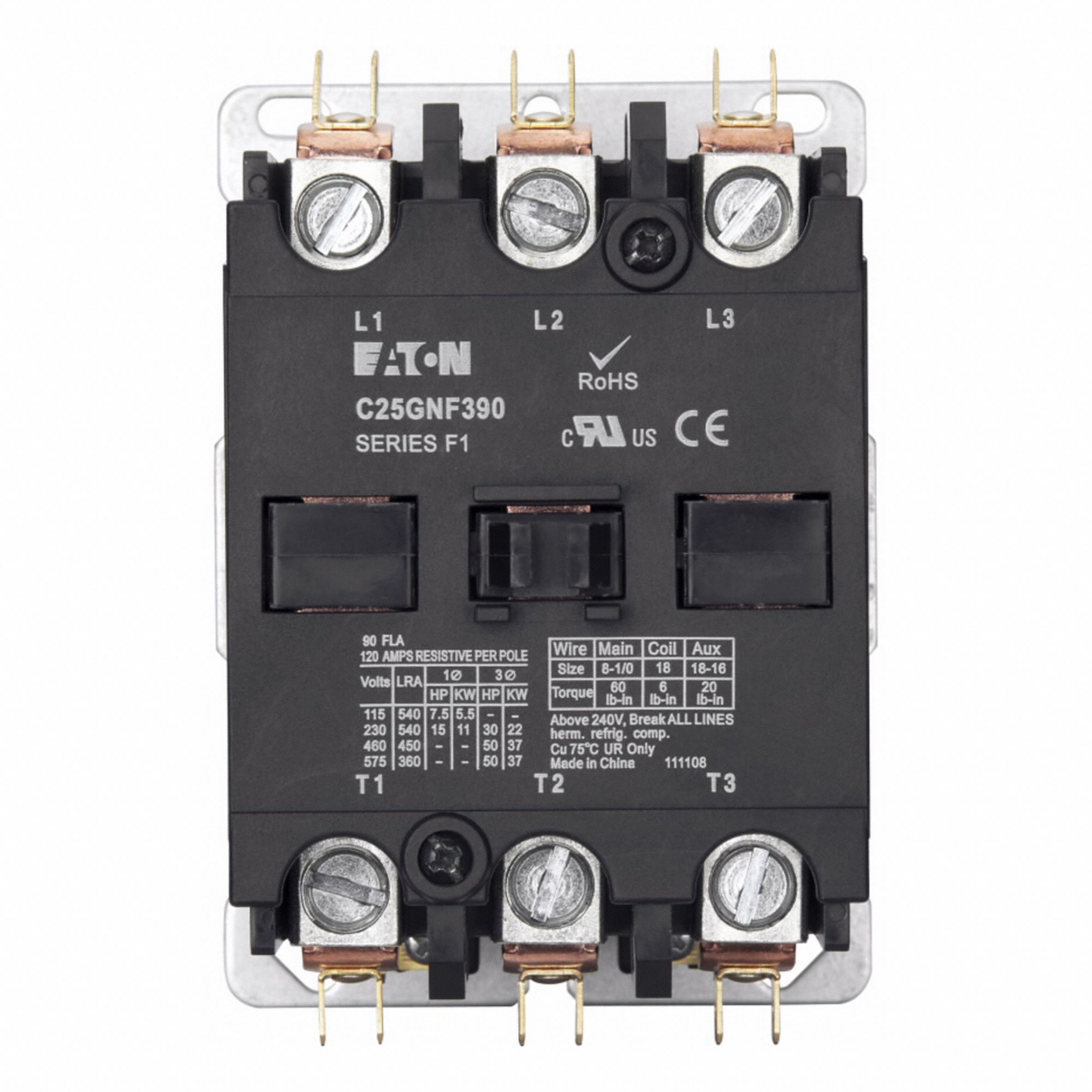 Definite Purpose Magnetic Contactor: 3 Poles, 24V AC, 90 A, Non-Reversing