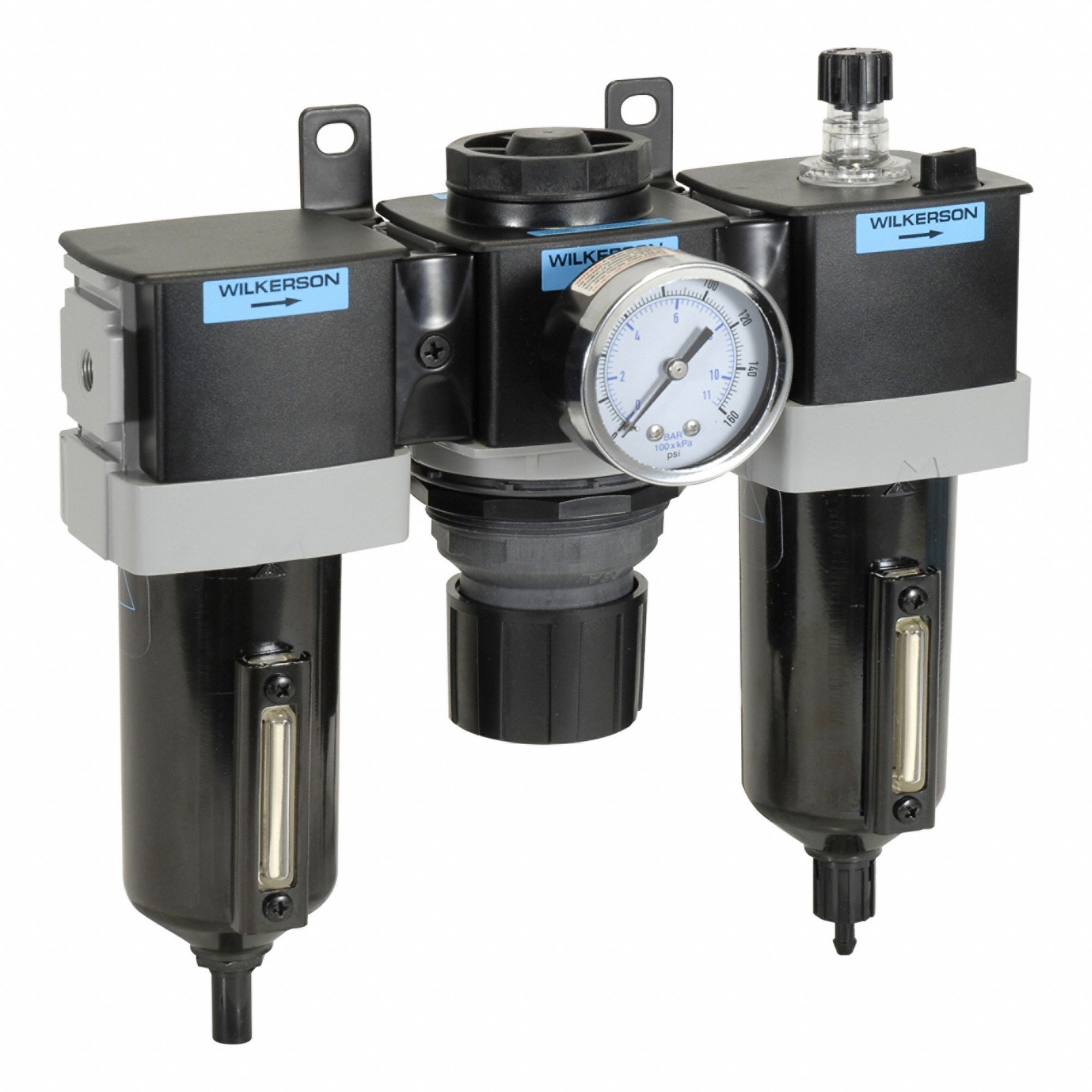 Filter/Regulator/Lubricator: 3/8 in NPT, 90 scfm, 250 psig Max Op Pressure, 5 micron