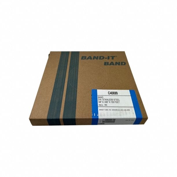 Stainless Steel Band: 0.03 in Strapping Thick, 1, 800 lb Break Strength, 100 ft Strapping Lg, 316