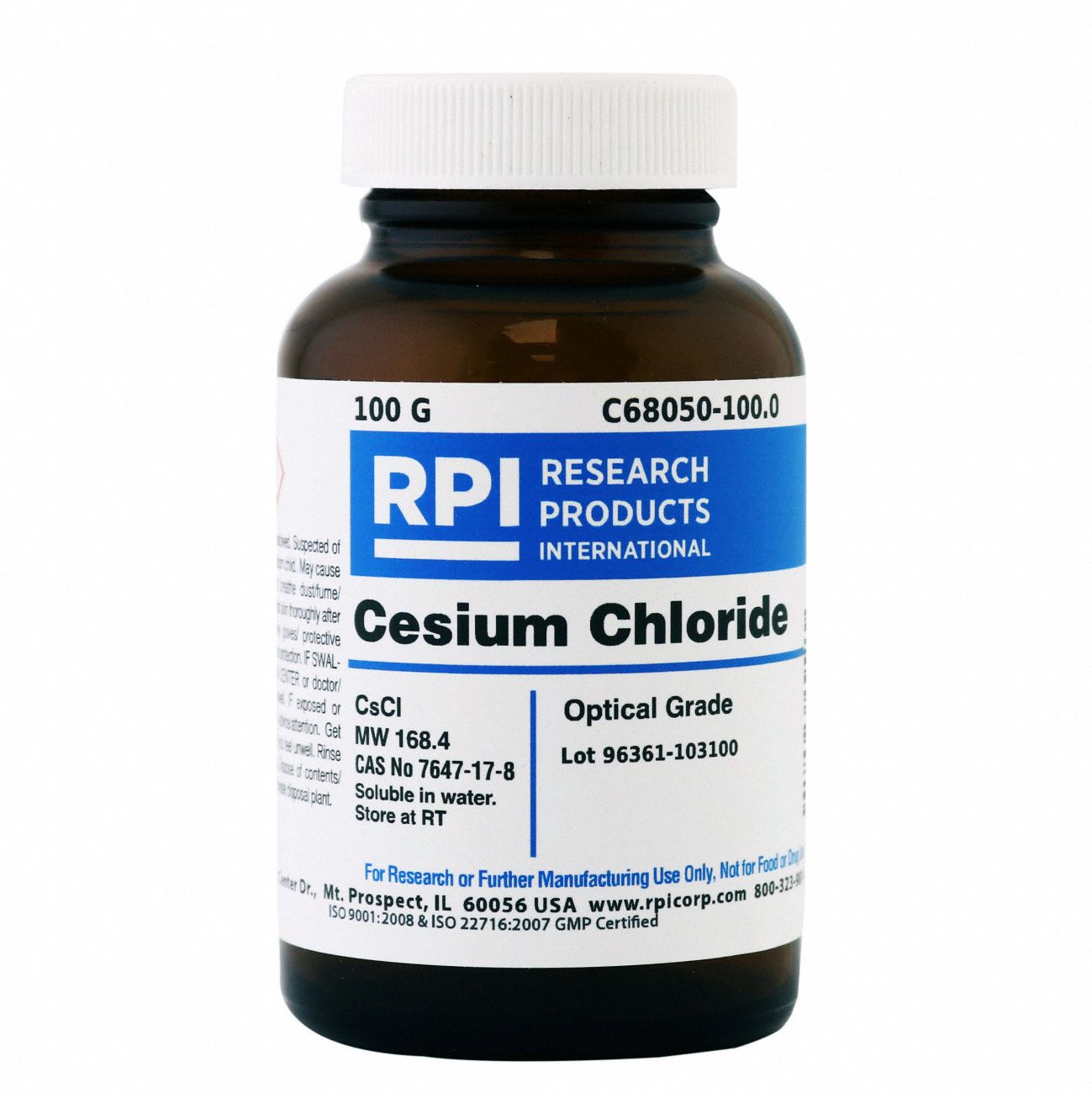 Cesium Chloride: Lab, 100 g, 7647-17-8, Reagent, Powder, 18 mo Shelf Life, 1