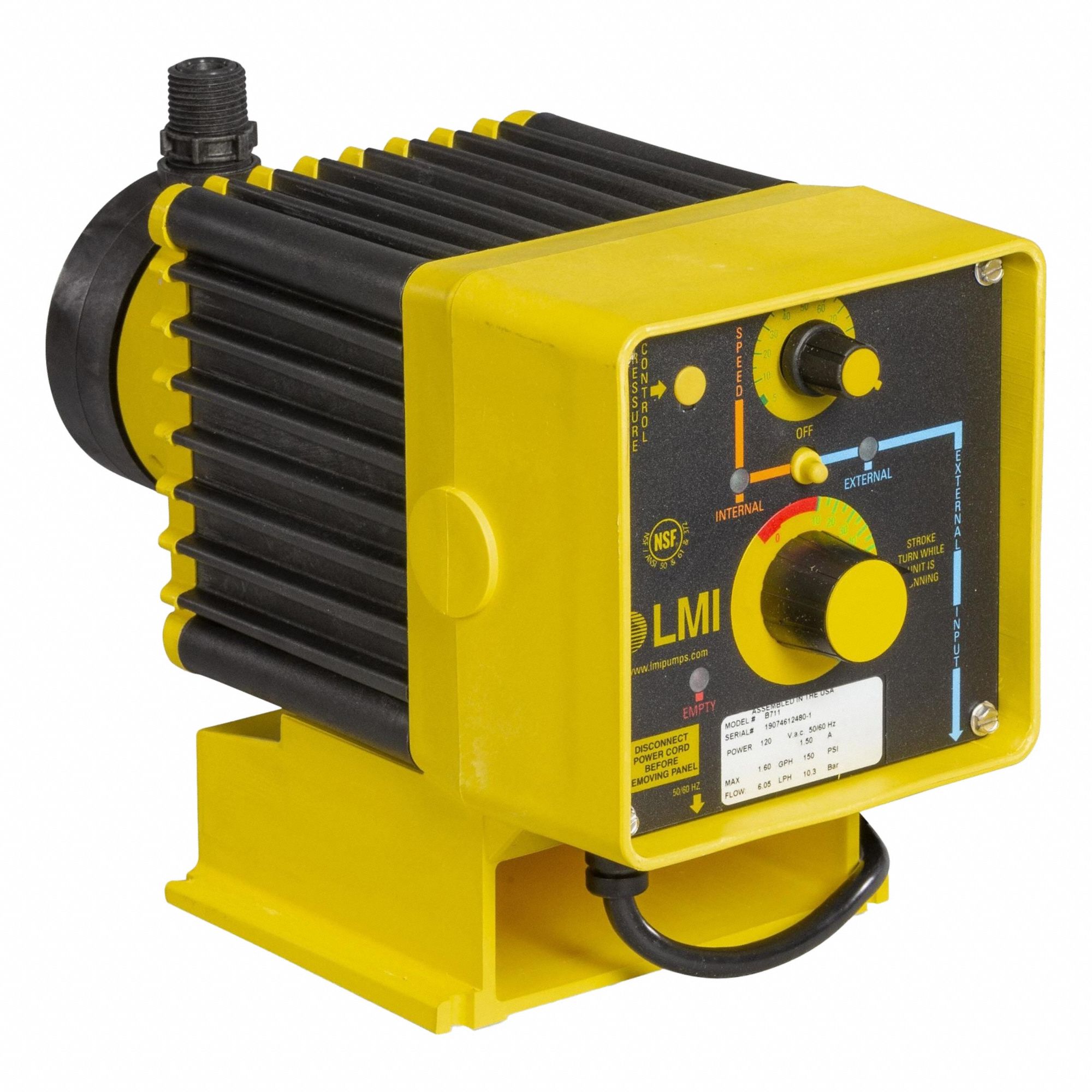 Chemical Metering Pump: Solenoid, 115V AC, 316 SS Head, PTFE Diaphragm, 1000:1, 316 SS