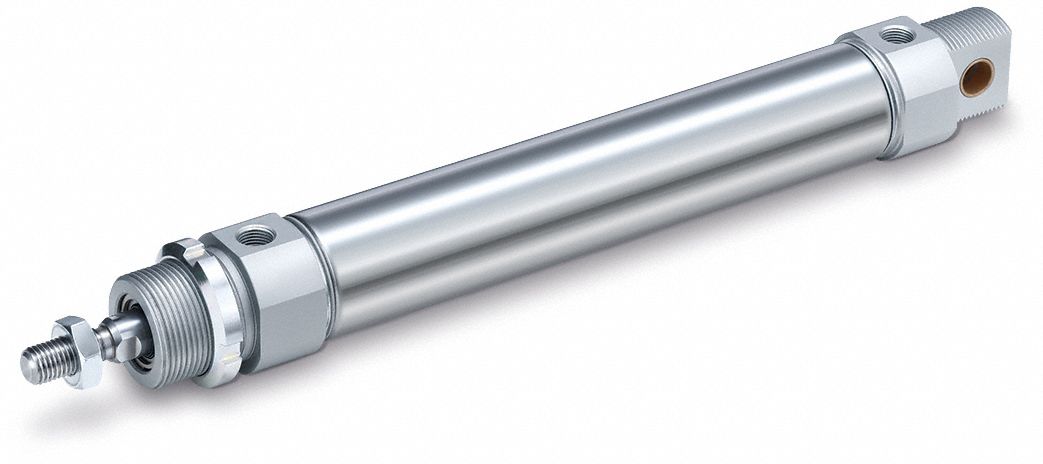 SPEEDAIRE Air Cylinder: 12 mm Bore, 125 mm Stroke, Non-Repairable,  Stainless Steel, Rubber Cushion