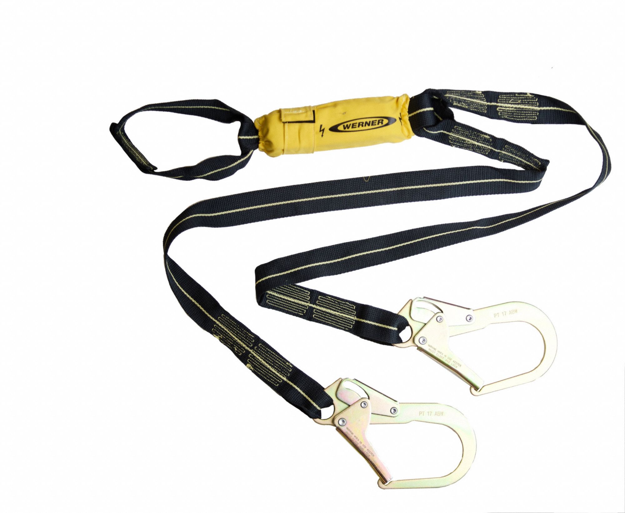 SoftCoil Arc Flash Twinleg Lanyard: Arc-Flash Rated, Steel Rebar Hook, Kevlar Web Loop