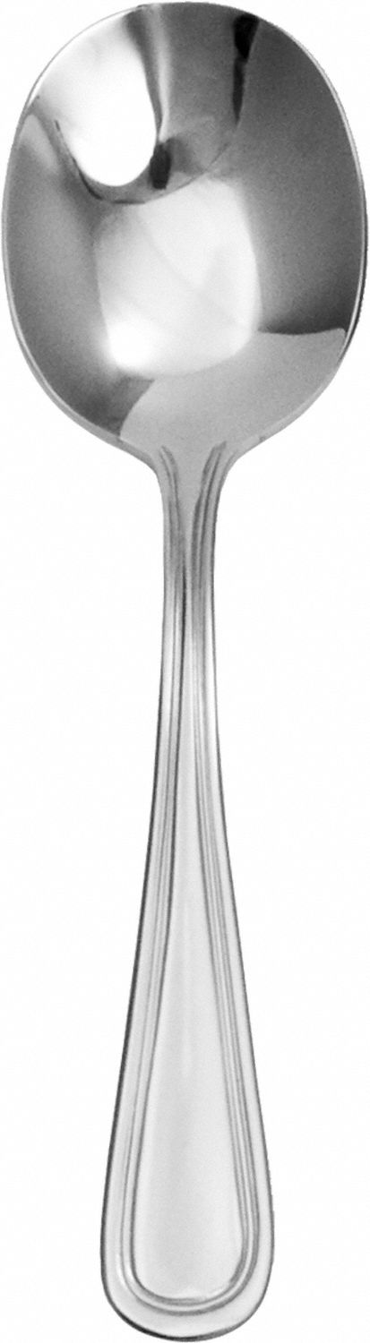 Bouillon Spoon: Carlow, 18/8, Stainless Steel, 5 7/8 in Overall Lg, Silver