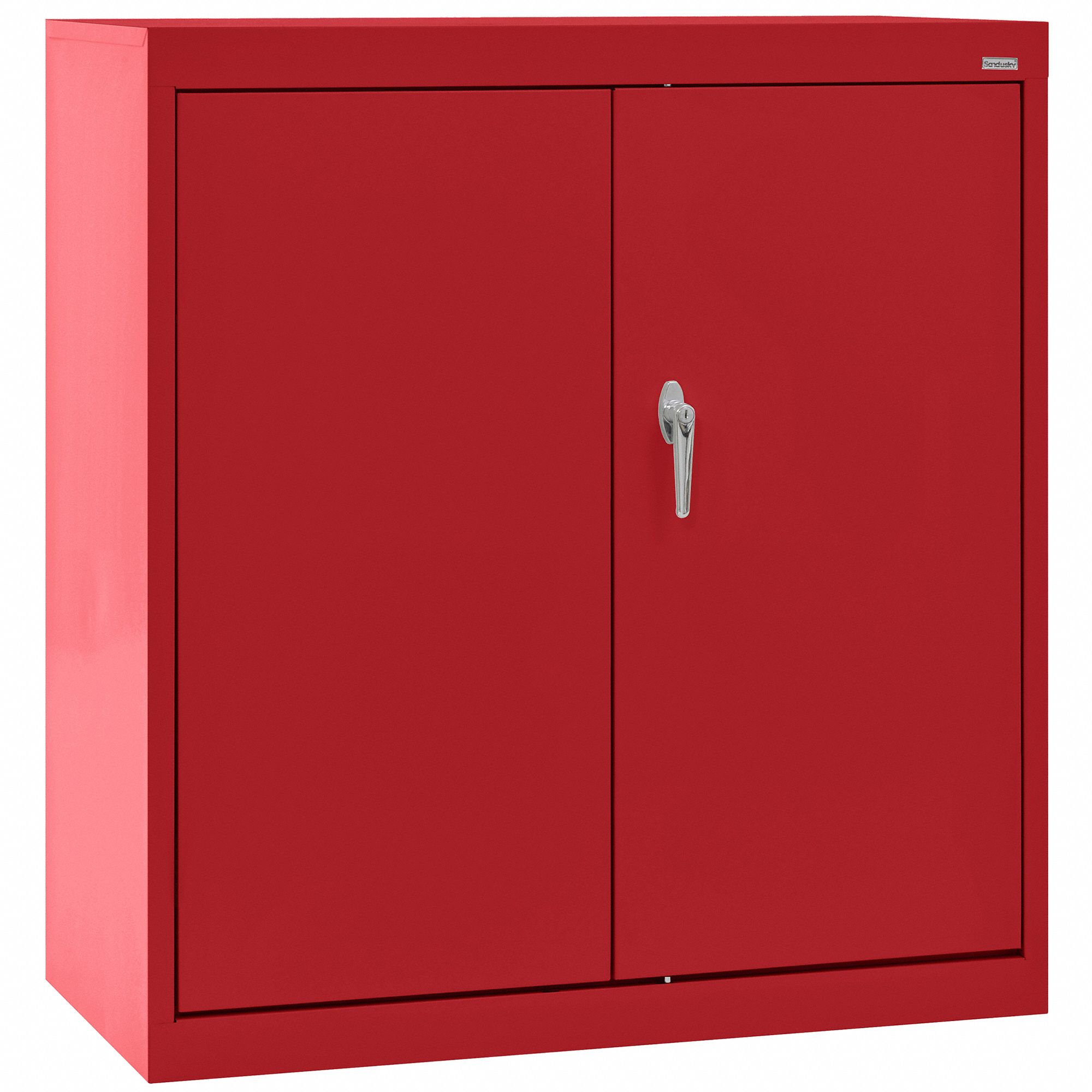 Shelf Cabinet: 36 in x 24 in x 36 in, Swing  Handle & Keyed, 24 ga Panel Thick, Frame, Red