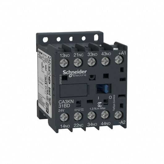 IEC Control Relay: DIN-Rail & Surface Relay Mounting, 24V DC Coil Volt, 3NO/1NC, 10 A