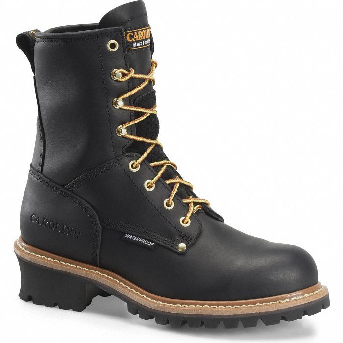 Logger Boot: Men's, Size 9 1/2, D, Black, Steel Toe Cap
