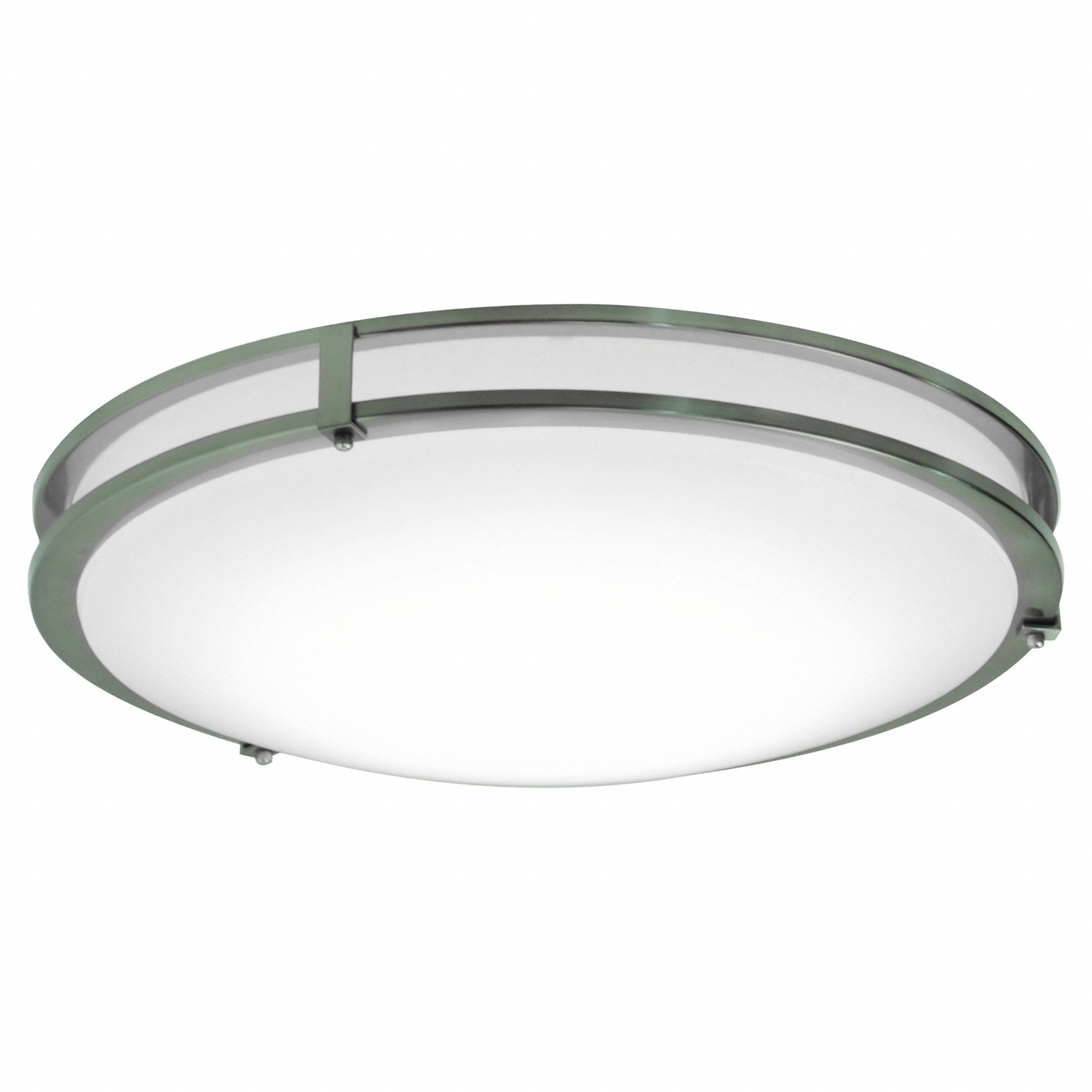 LED Flush Mount: 12 in Dia, Satin Nickel/Silver, 3 1/2 in Ht, 1, 500 lm, 17 W, 120V AC, CAF, Steel
