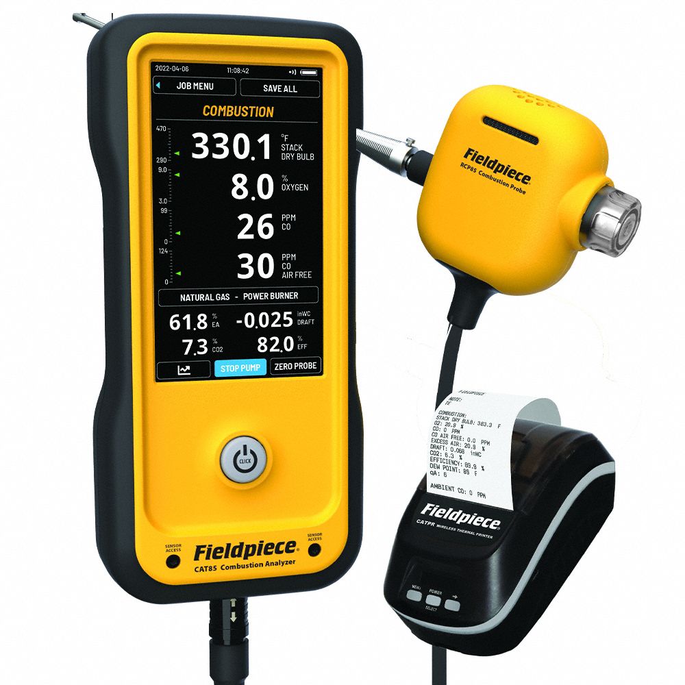 Combustion Analyzer and Printer: 0 ppm to 4, 000 ppm, 32°F to 752°F, CAT85K2