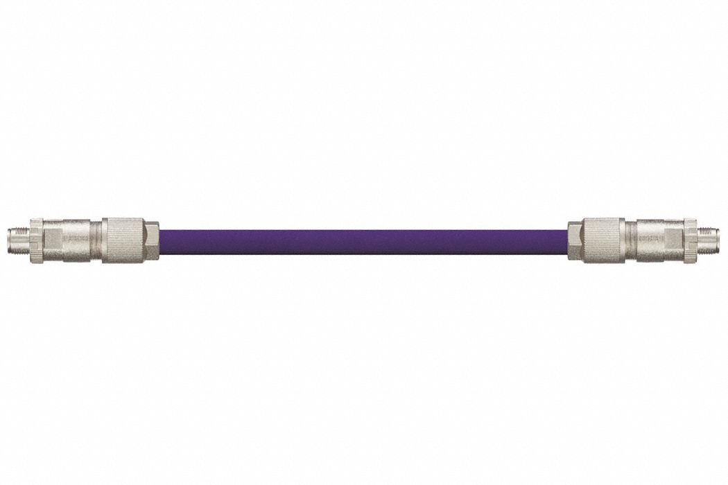 Ethernet Cable: Cat6, M12 Male Straight x M12 Male Straight, 30 ft Lg, PUR, Purple, X