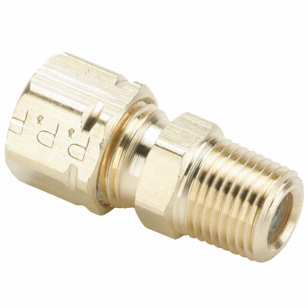 Compression Fitting Adapter: 1/8 in OD x 1/8 in Pipe Fitting Size, Compression x MNPT, Brass