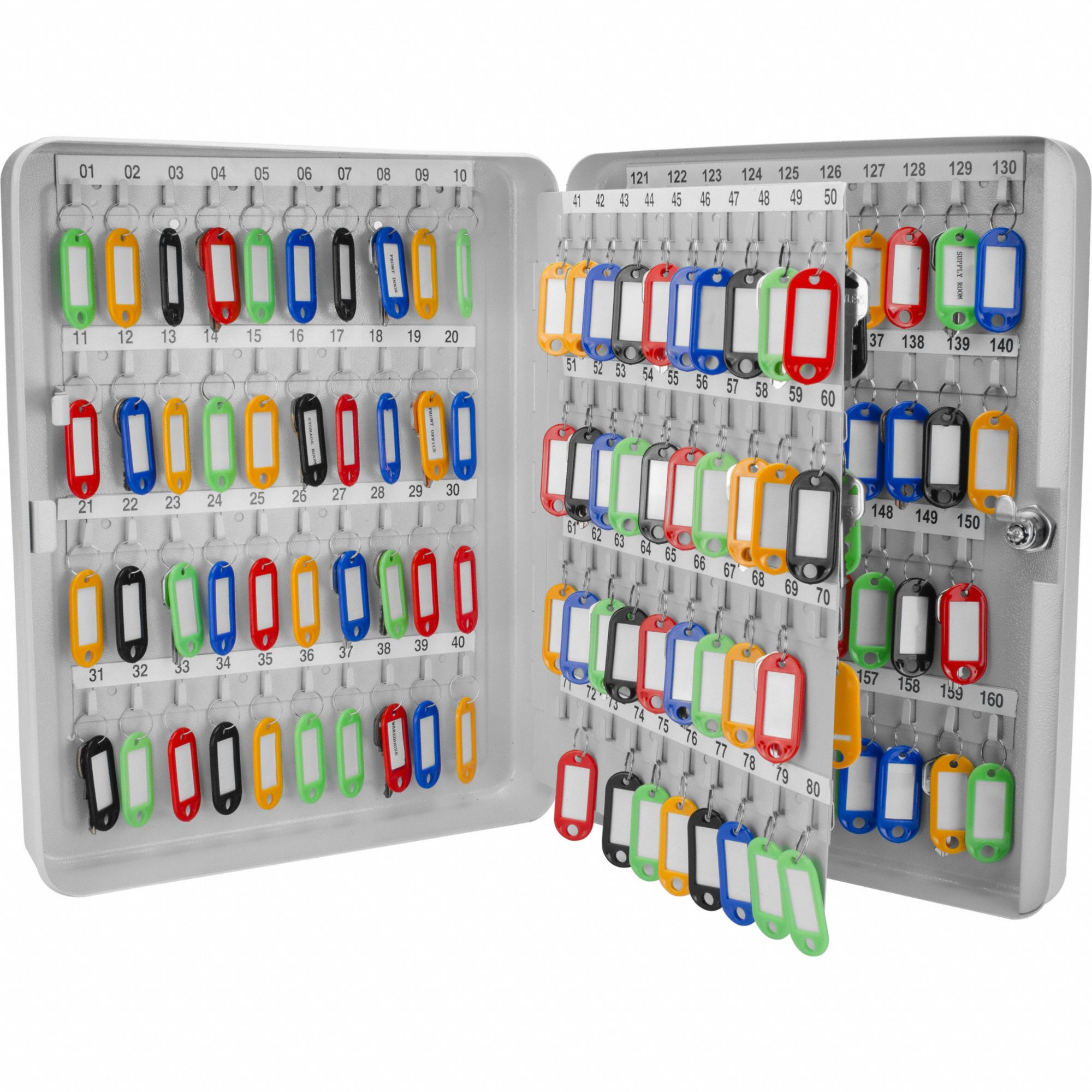 KEY CABINET, 160 KEY CAPACITY, SINGLE KEY LOCK, STEEL, GREY, 14½ IN H, 11 IN W, 3¼ IN D