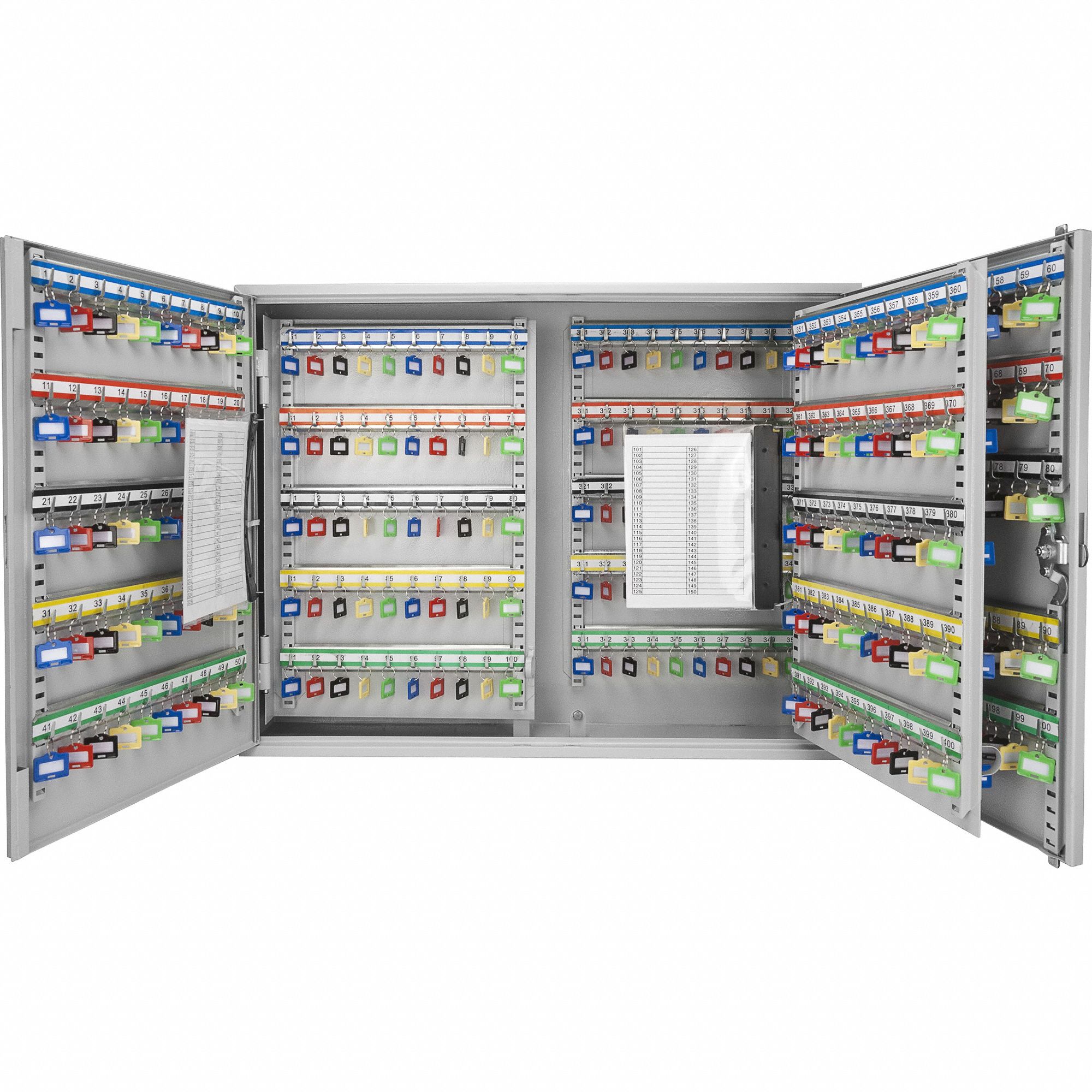 KEY CABINET, 400 KEY CAPACITY, SINGLE KEY LOCK, STEEL, GREY, 21 3/4 IN H, 25¼ IN W, 5 3/4 IN D