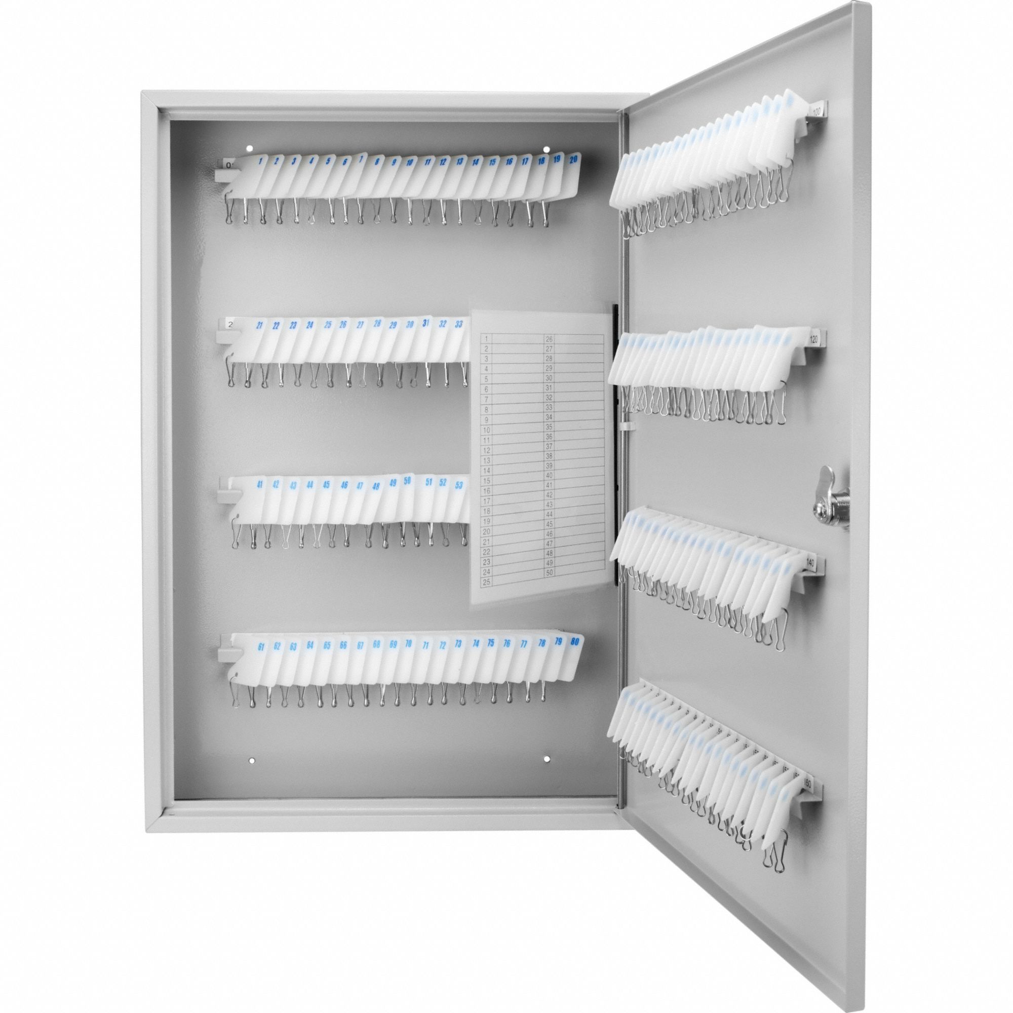 KEY CABINET, 160 KEY CAPACITY, SINGLE KEY LOCK, STEEL, GREY, 22 IN H, 15 IN W, 3 IN D, WALL MOUNT