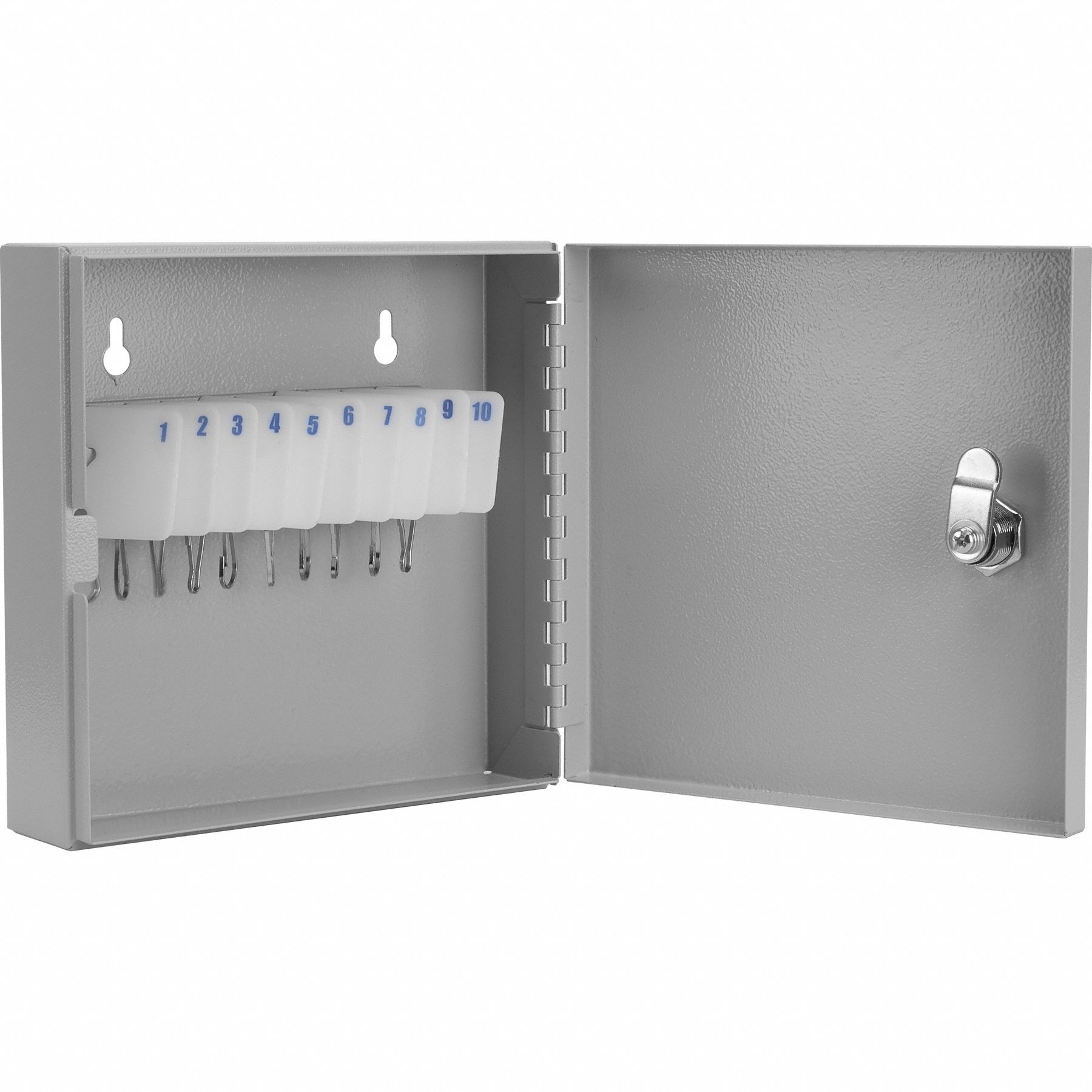Key Cabinet: 10 Key Capacity, Single Key Lock, Steel, Gray, 6 3/4 in Ht, 6 1/2 in Wd, 2 in Dp