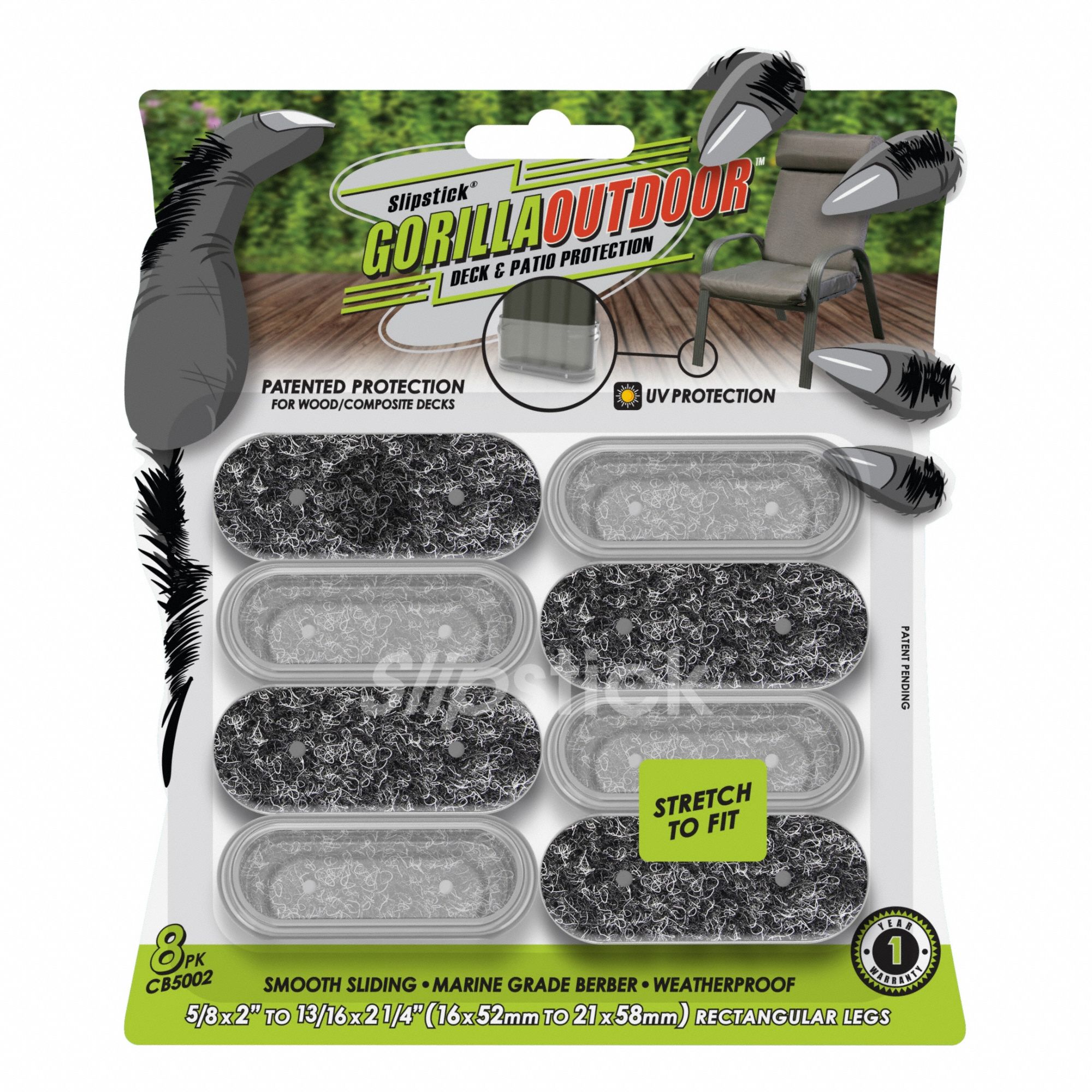 Furniture Glides: Felt, 5/8 in Overall Wd, Rectangle, Gray, 2 1/4 in Overall Lg, Straight