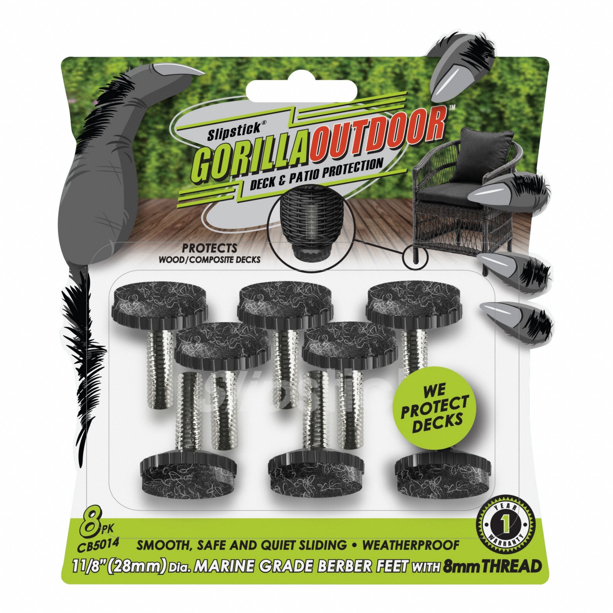 Furniture Glides: Felt, Round, Black, 1 1/8 in Overall Dia, 1 1/2 in Overall Ht, Straight