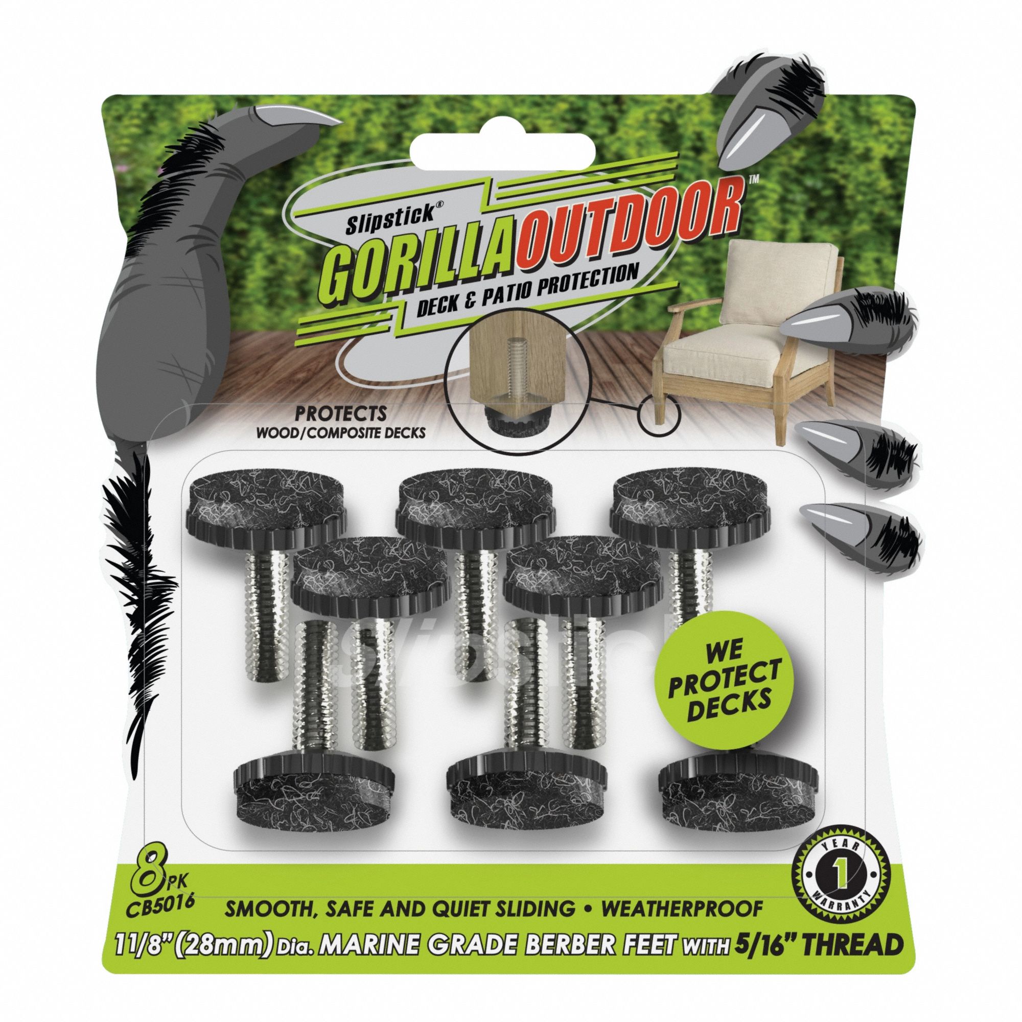 Furniture Glides: Felt, Round, Black, 1 1/8 in Overall Dia, 1 1/2 in Overall Ht, Straight