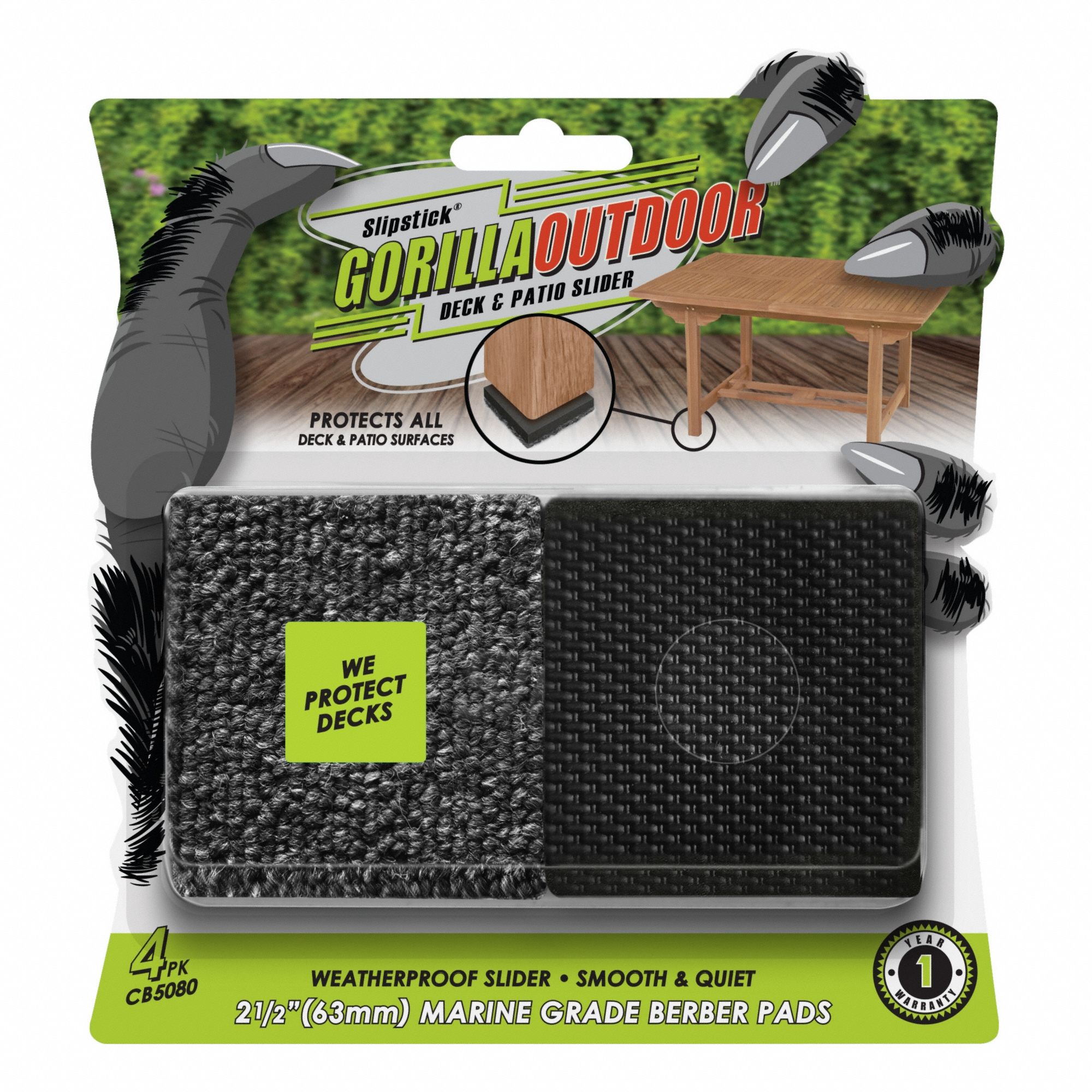 Furniture Glides: Felt, 2 1/2 in Overall Wd, Square, Black, 2 1/2 in Overall Lg, Straight