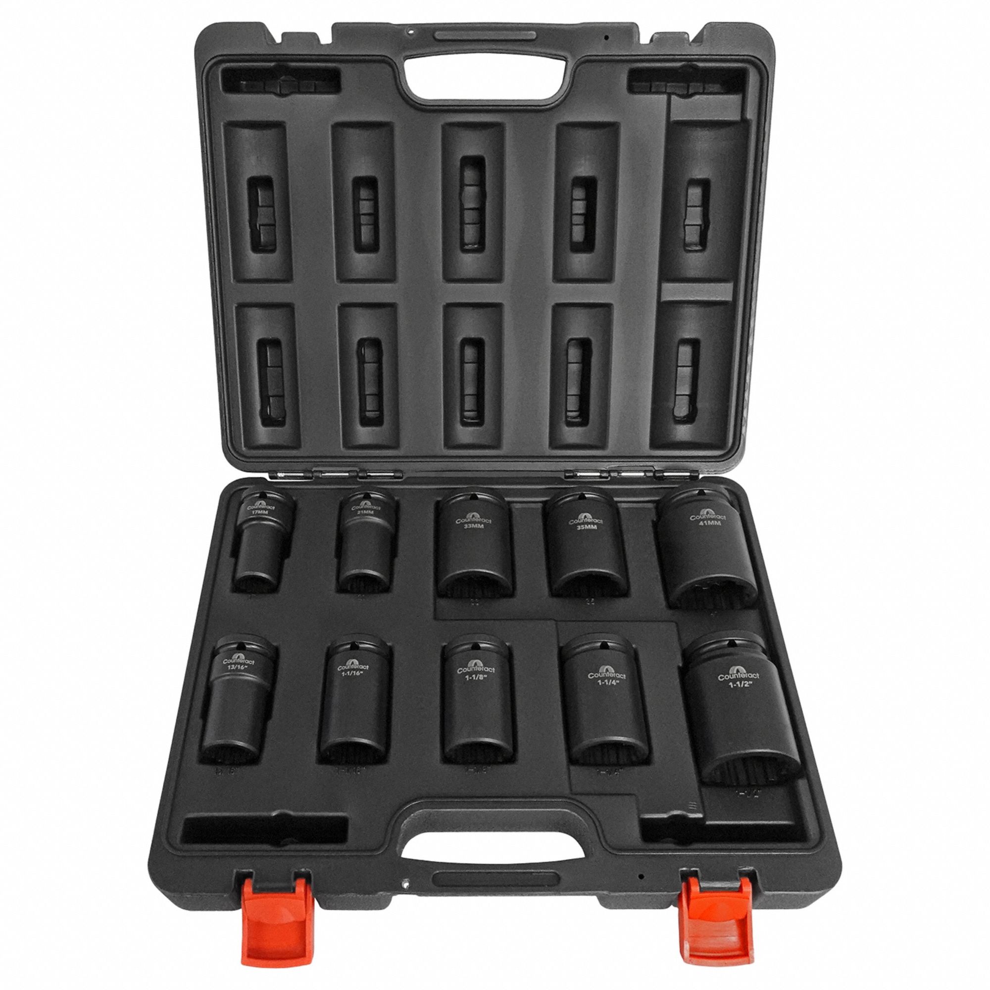 Commercial Socket Set: 3/4 in Drive Size, 10 Pieces, (1) 12-Point, Chrome