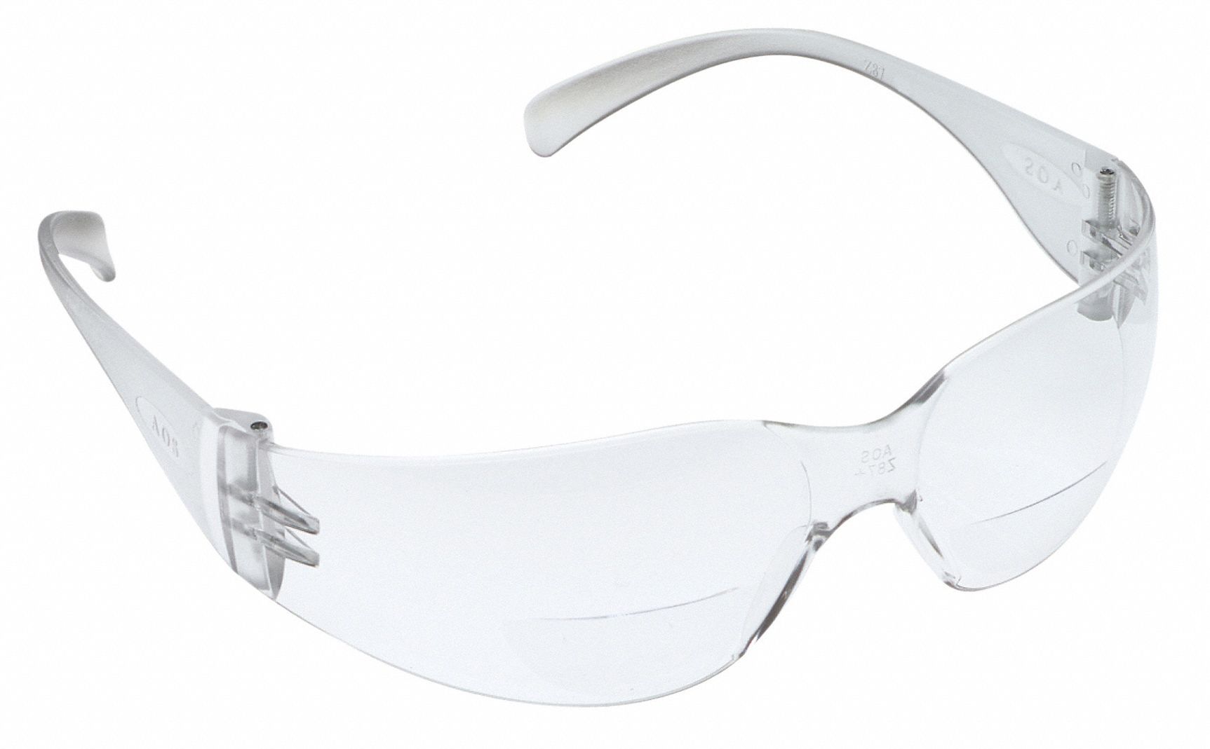 LUNETTES DE SÉCURITÉ, SANS MONTURE, ENVELOPPANTES, PLASTIQUE/PC, ANTIBUÉE, TRNSP, +2,00, BIFOCALES, STANDARD