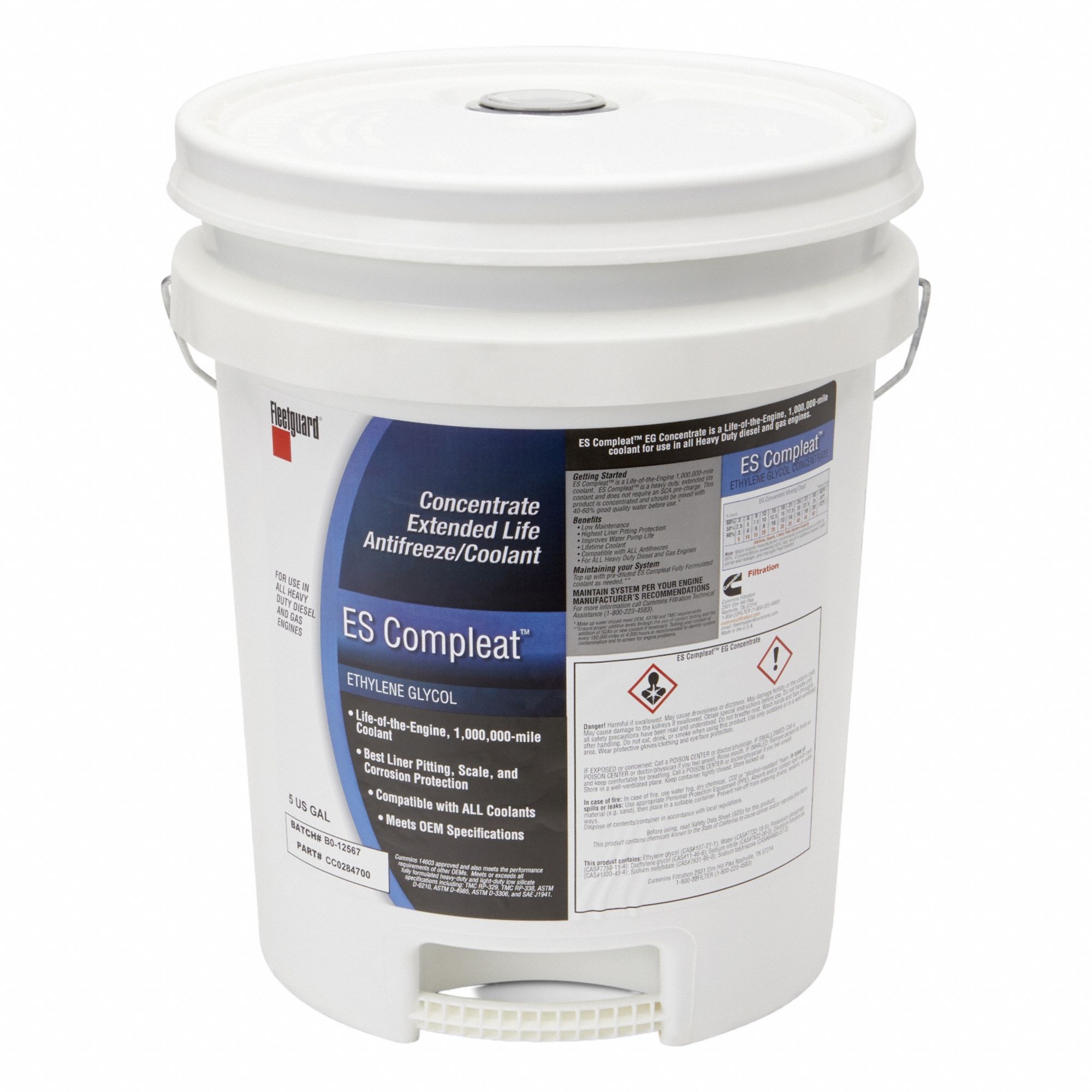 Antifreeze Coolant: Concentrated, 5 gal Container Size, Blue, HOAT, Ethylene Glycol, Pail