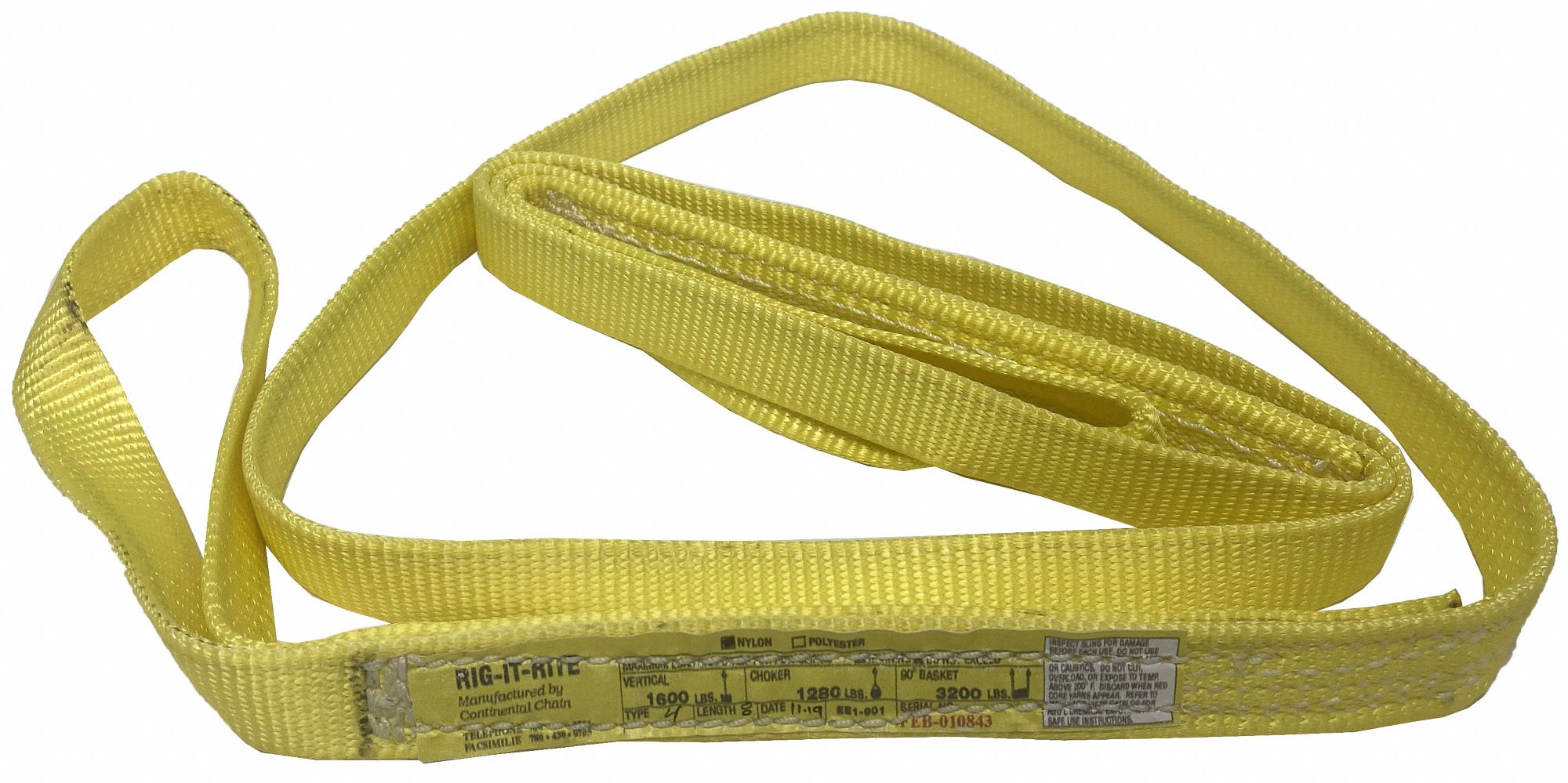 Twisted Eye & Eye Web Sling, 1-Ply, Capacities 1200-19,200 Lbs