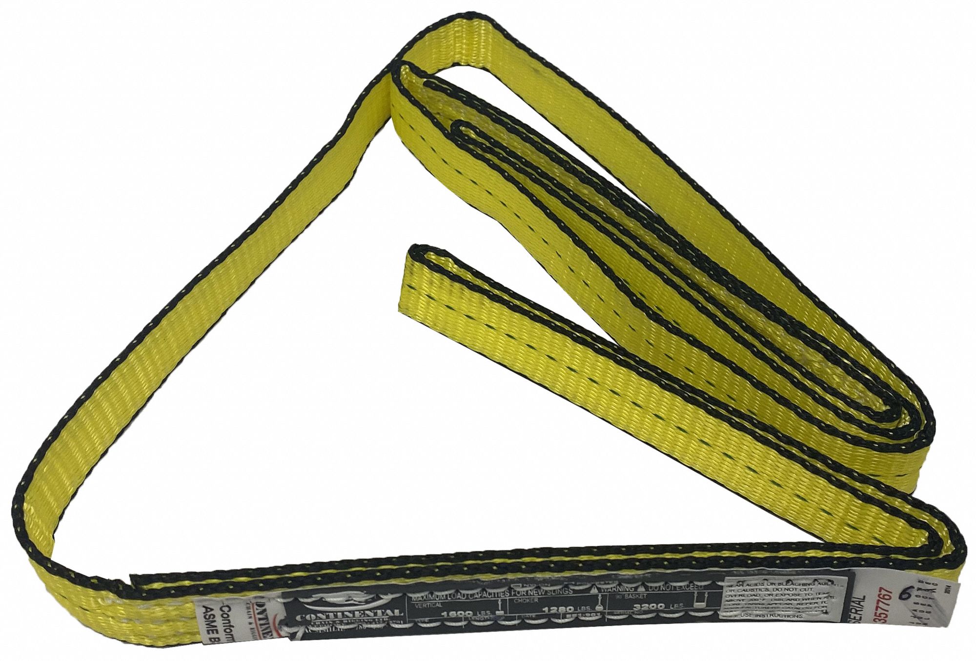 SYNTHETIC SLING, 1 IN W, 12 FT TYPE 3, 1,600 LB VERTICAL HITCH CAPACITY, 3,200 LB BASKET HITCH CAPACITY, FLAT EYE END
