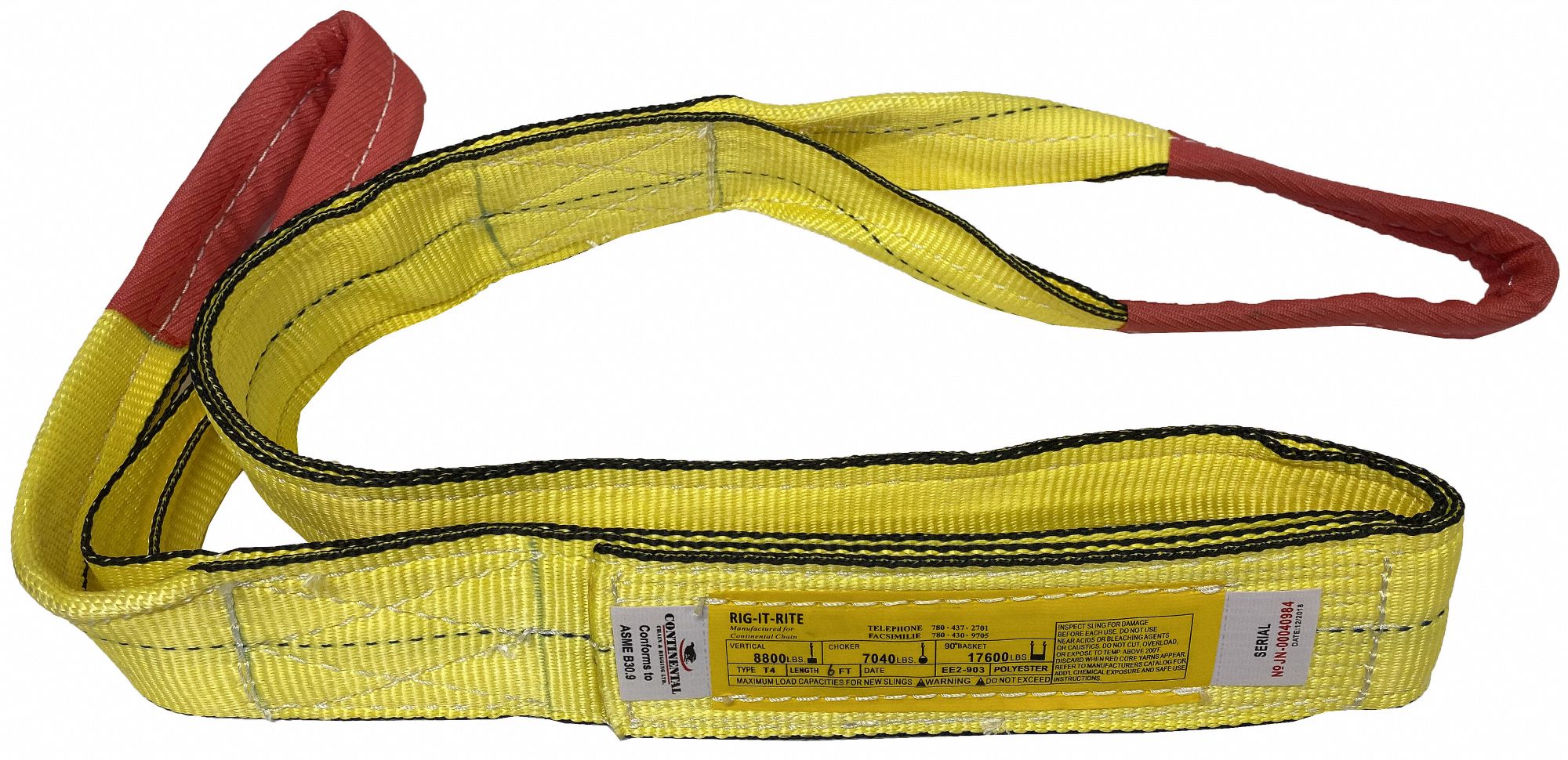 WEB SLING, TYPE 4, TWISTED EYE AND EYE, ALKALINE RESIST, 2-PLY, YLW, 14 FT X 3 IN, 12 IN EYE, POLY