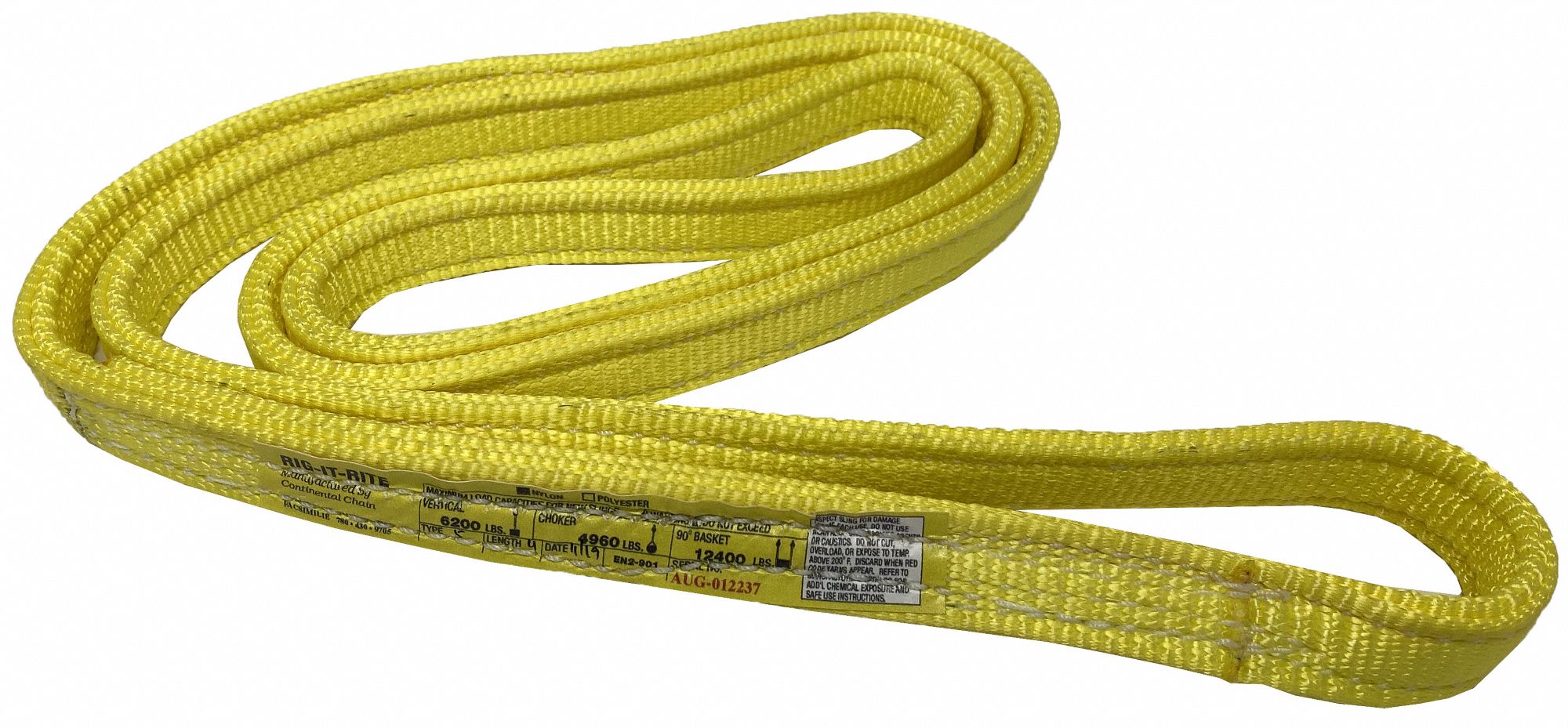 WEB SLING, YELLOW, 4 FT TYPE 5, 3,200 LB VERTICAL HITCH CAPACITY, 12,400 LB BASKET HITCH CAPACITY