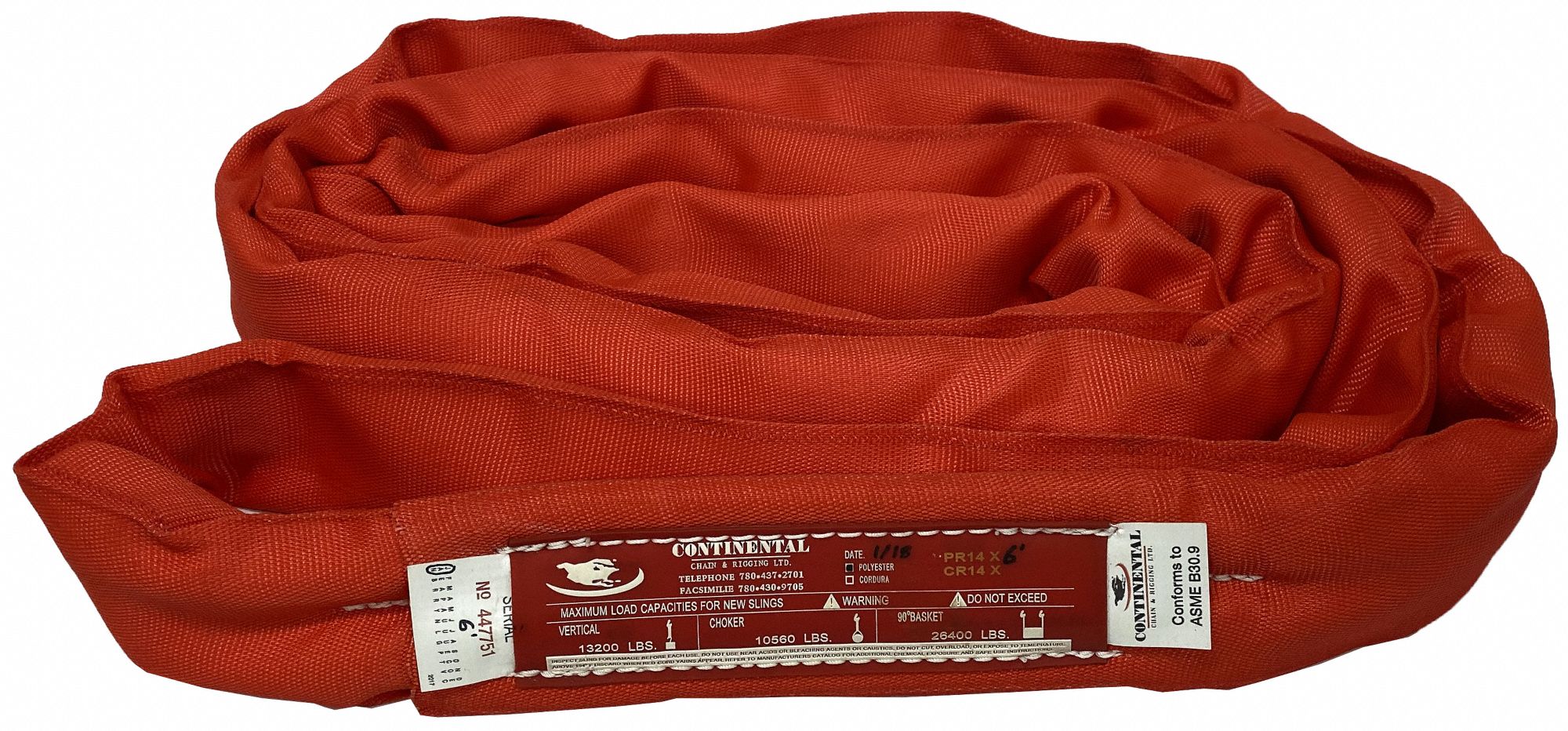 ROUND SLING, RED, ABRASION/WEAR-RESISTANT, 10 FT SLING, 13,200 LB VERTICAL HITCH/26,400 LB BASKET HITCH CAPACITY
