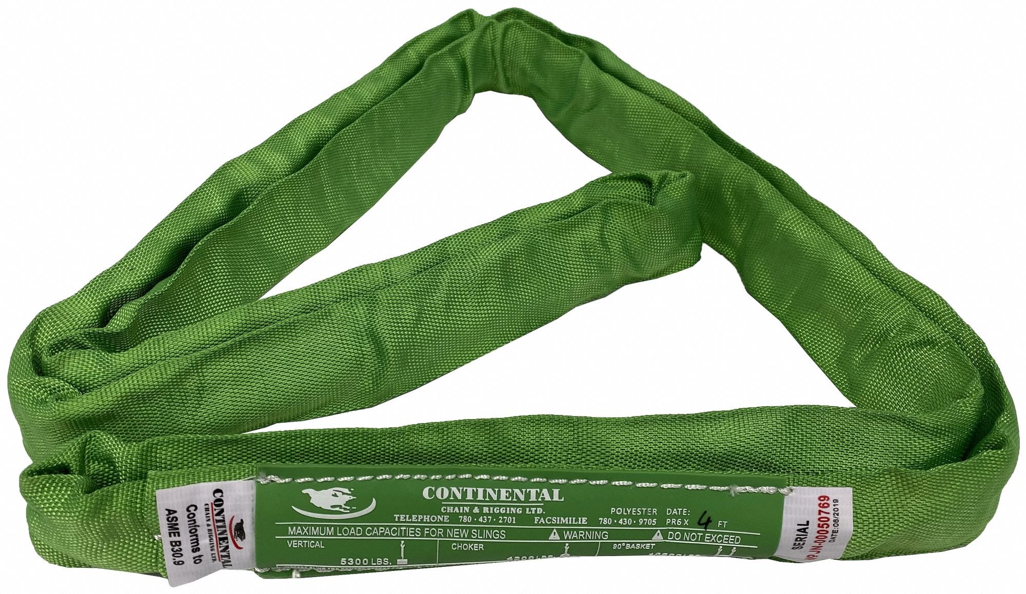 ROUND SLING, GREEN, 8 FT ROUND SLING, 5,300 LB VERTICAL HITCH CAPACITY, 10,600 LB BASKET HITCH CAPACITY