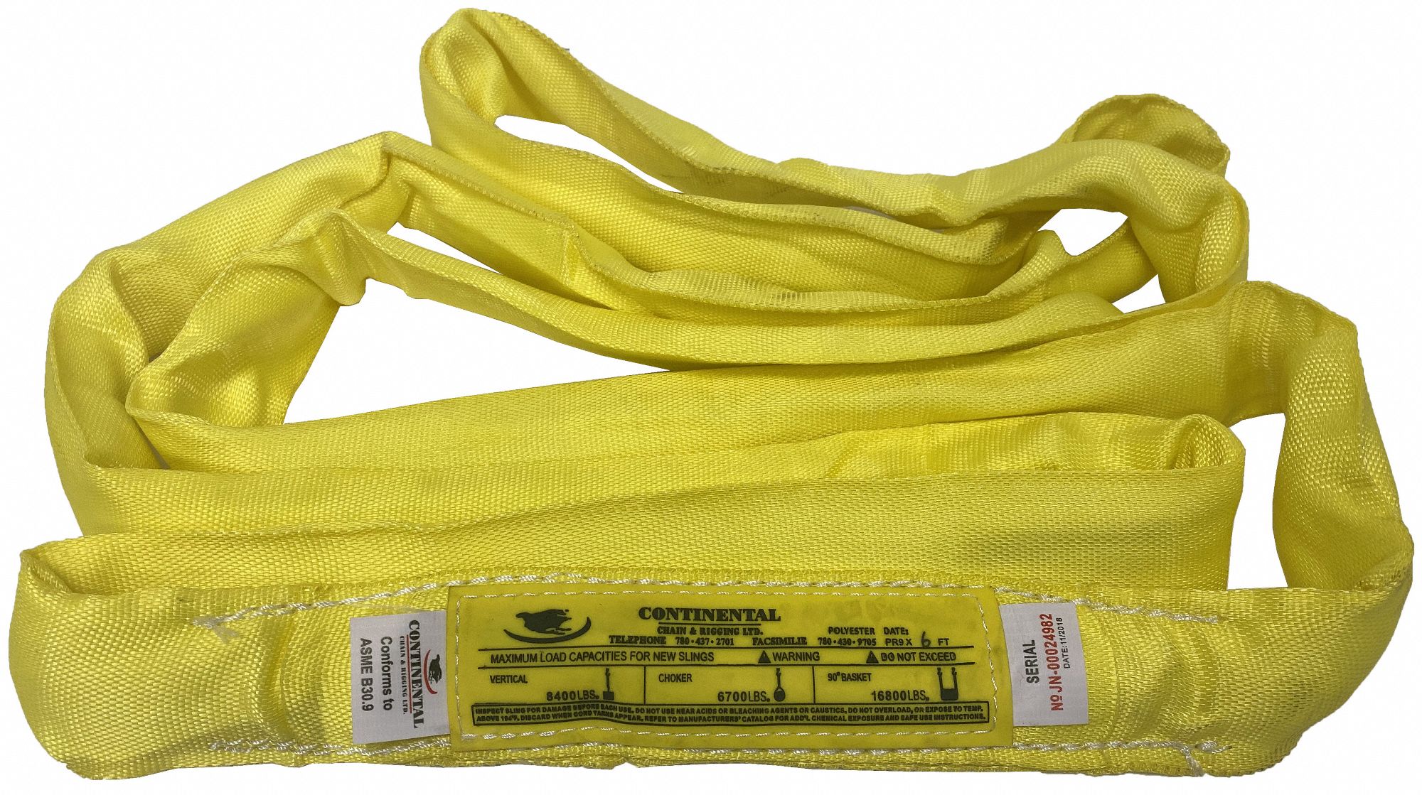 ROUND, YELLOW, ABRASION/WEAR-RESISTANT, 20 FT ROUND, 8,400 LB VERTICAL HITCH CAPACITY, 16,800 LB BASKET HITCH CAPACITY