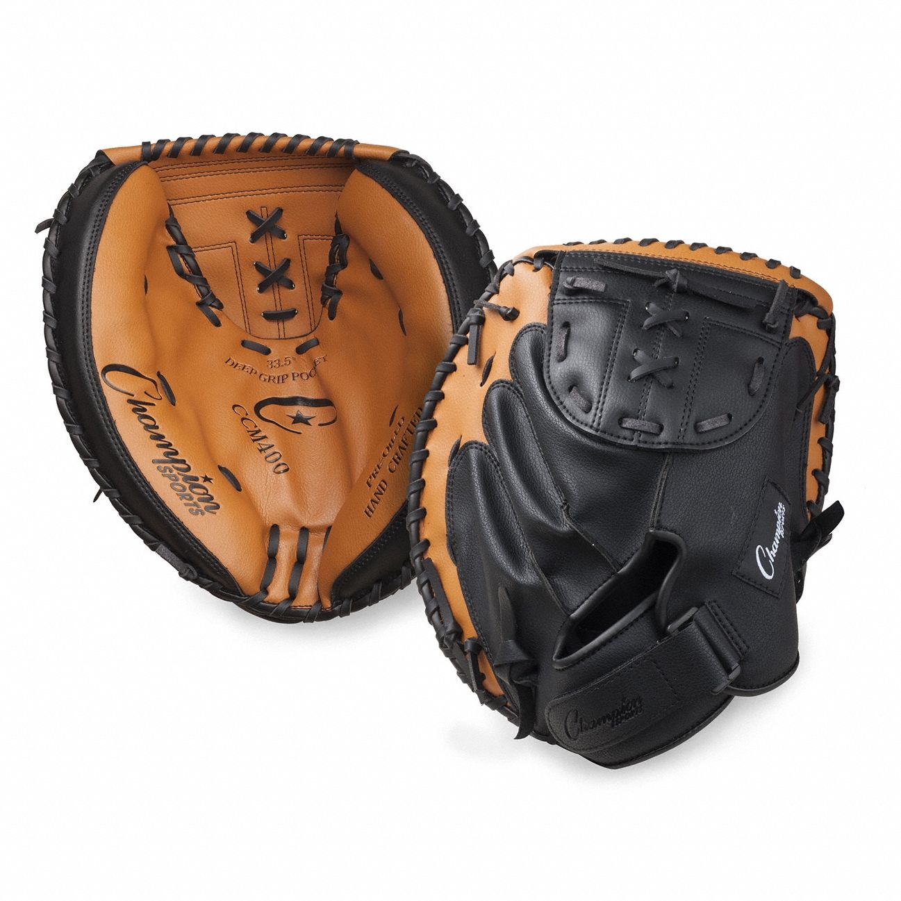 Catcher's Mitt: Black/Brown, 33 1/2 in Circumference, Synthetic Leather