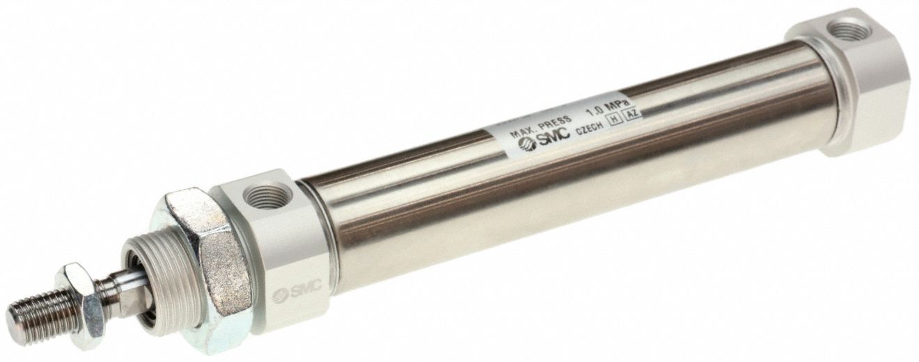 Round Body Cylinder: 25 mm Bore, 10 mm Stroke, Repairable, Stainless Steel, Nose Mounting