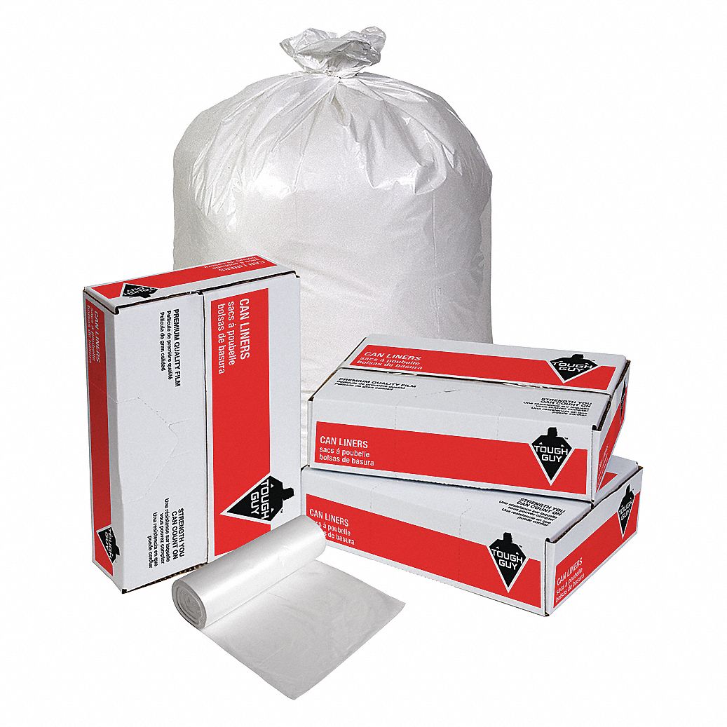 WHITE Trash Can Liners SIZE 38x58 THICKNESS 0.75MIL Bags per case 100 