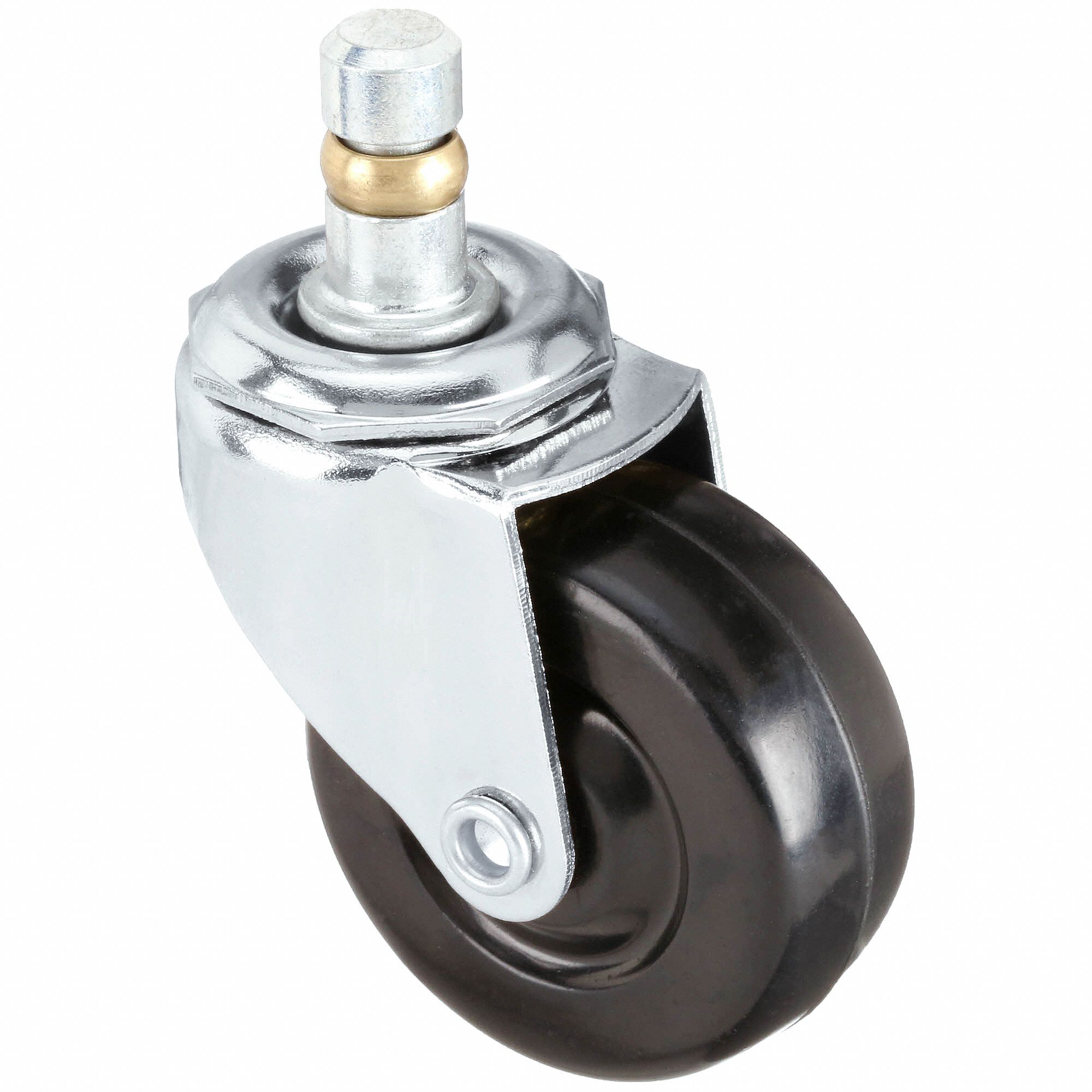 Swivel 1-7/8" Load Height Twin Wheel Caster and 3/8" Threaded Stem and Brake 