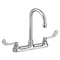 Dual-Wristblade-Handle Three-Hole Widespread Deck-Mount Kitchen Sink Faucets image