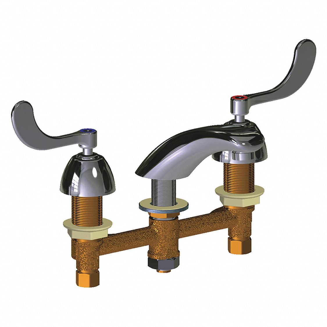 Dual-Wristblade-Handle Three-Hole Widespread Deck-Mount Washroom Faucets